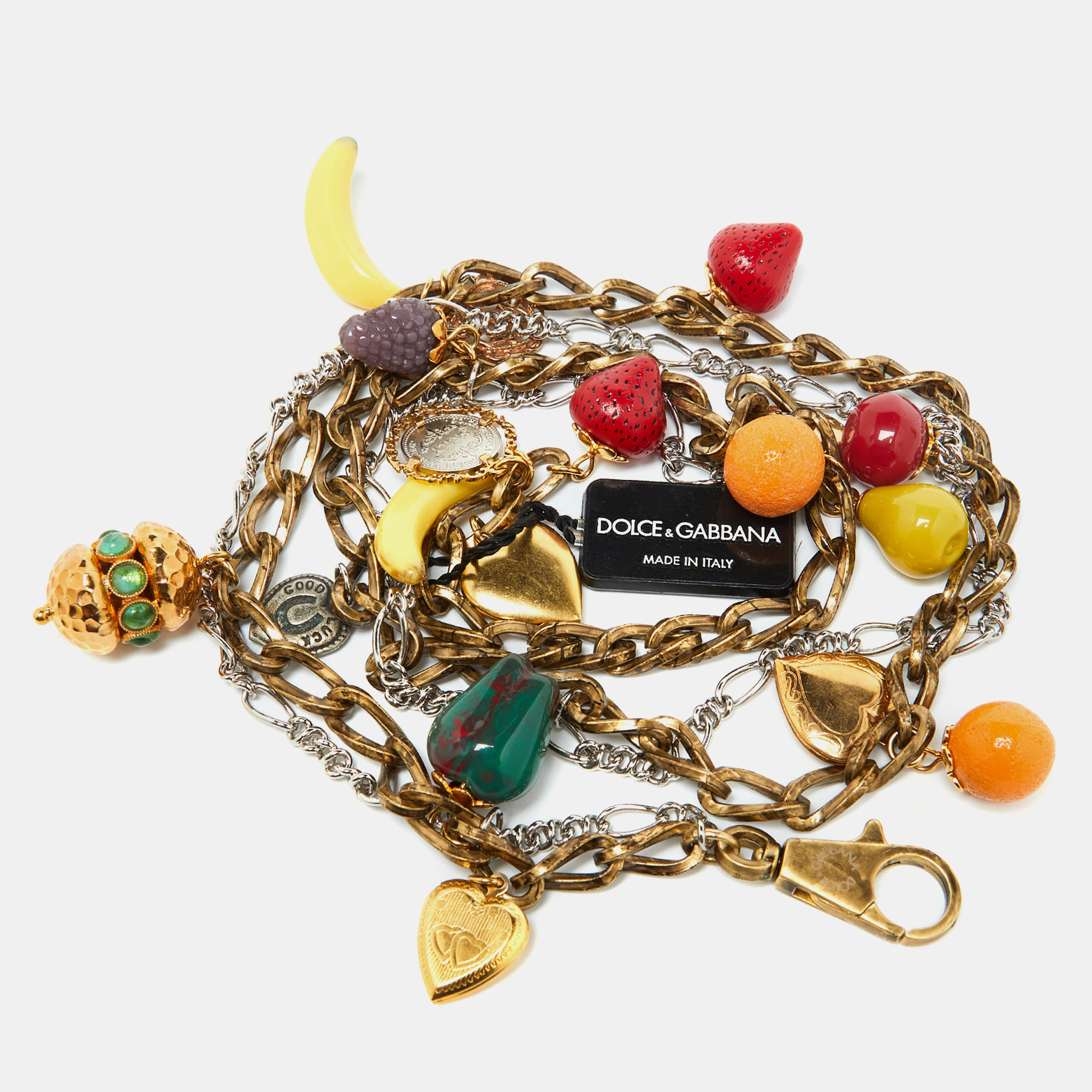 Dolce & Gabbana Two Tone Heritage Charms Chain Belt