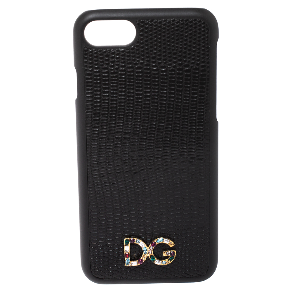 Dolce & Gabbana Black Lizard Embossed Leather iPhone 7 Case