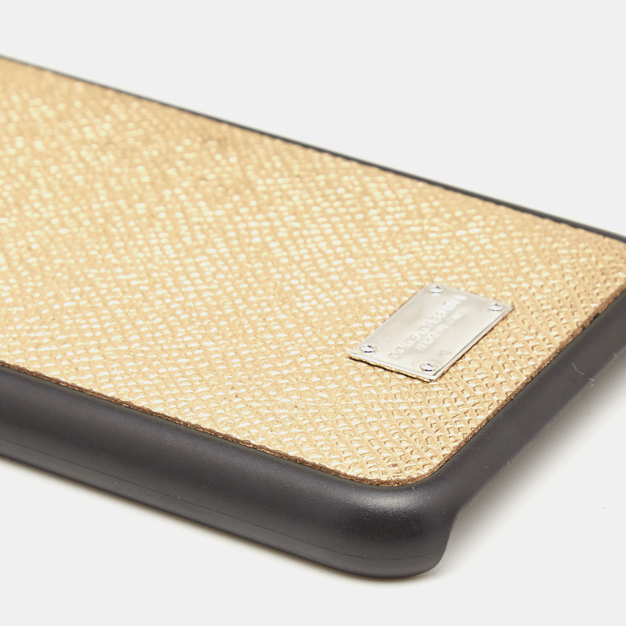 Dolce & Gabbana Gold/Black Leather Phone Case