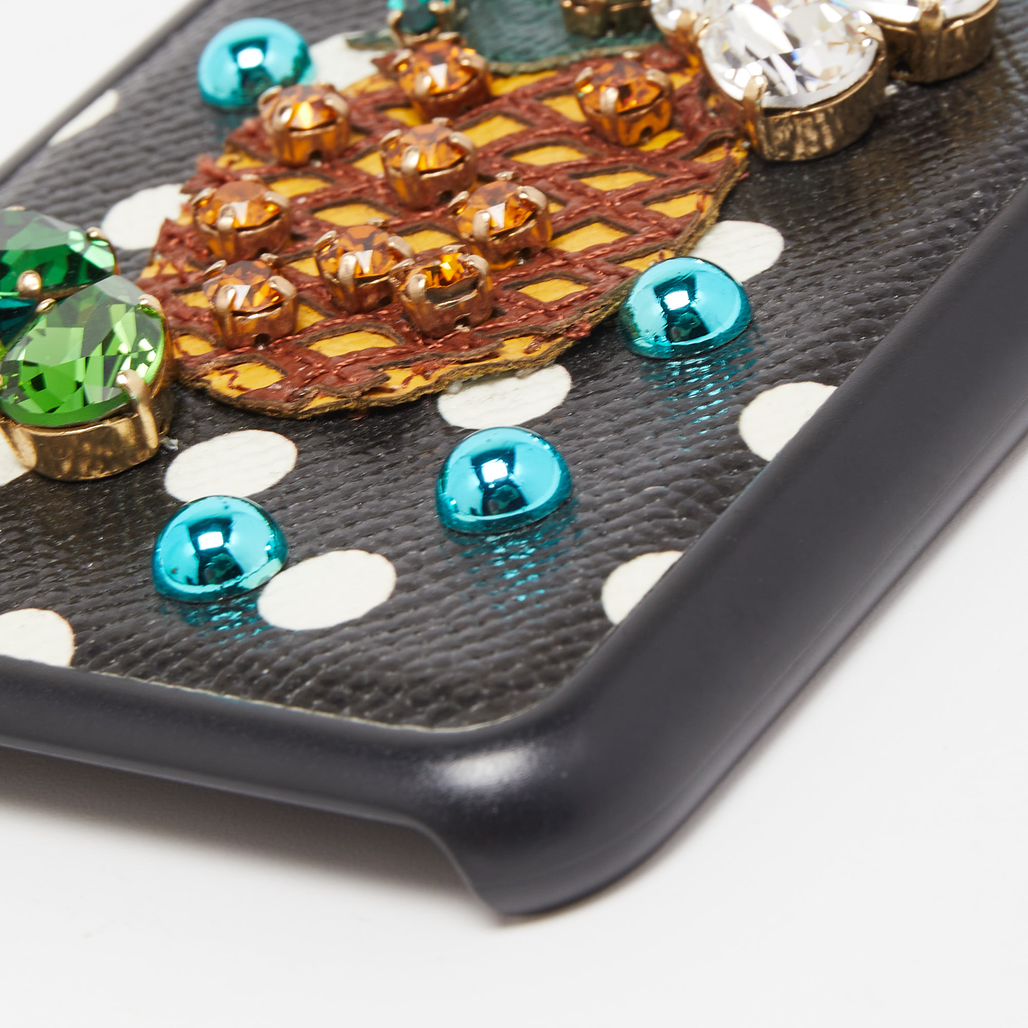 Dolce & Gabbana Black Polkadot Crystal Embellished Leather IPhone 7 Plus Case