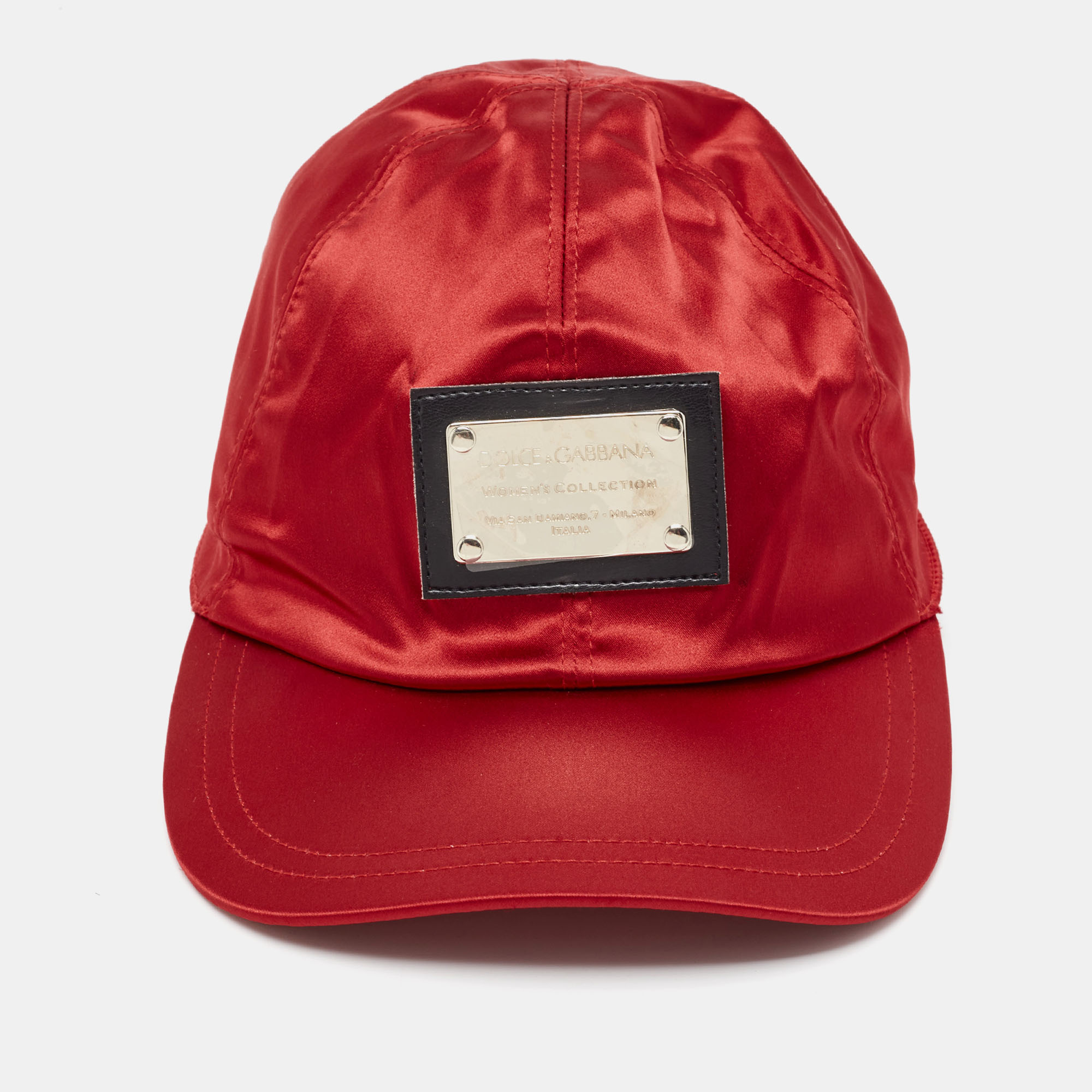 Dolce & Gabbana Vintage Red Satin Logo Patch Cap Size 57