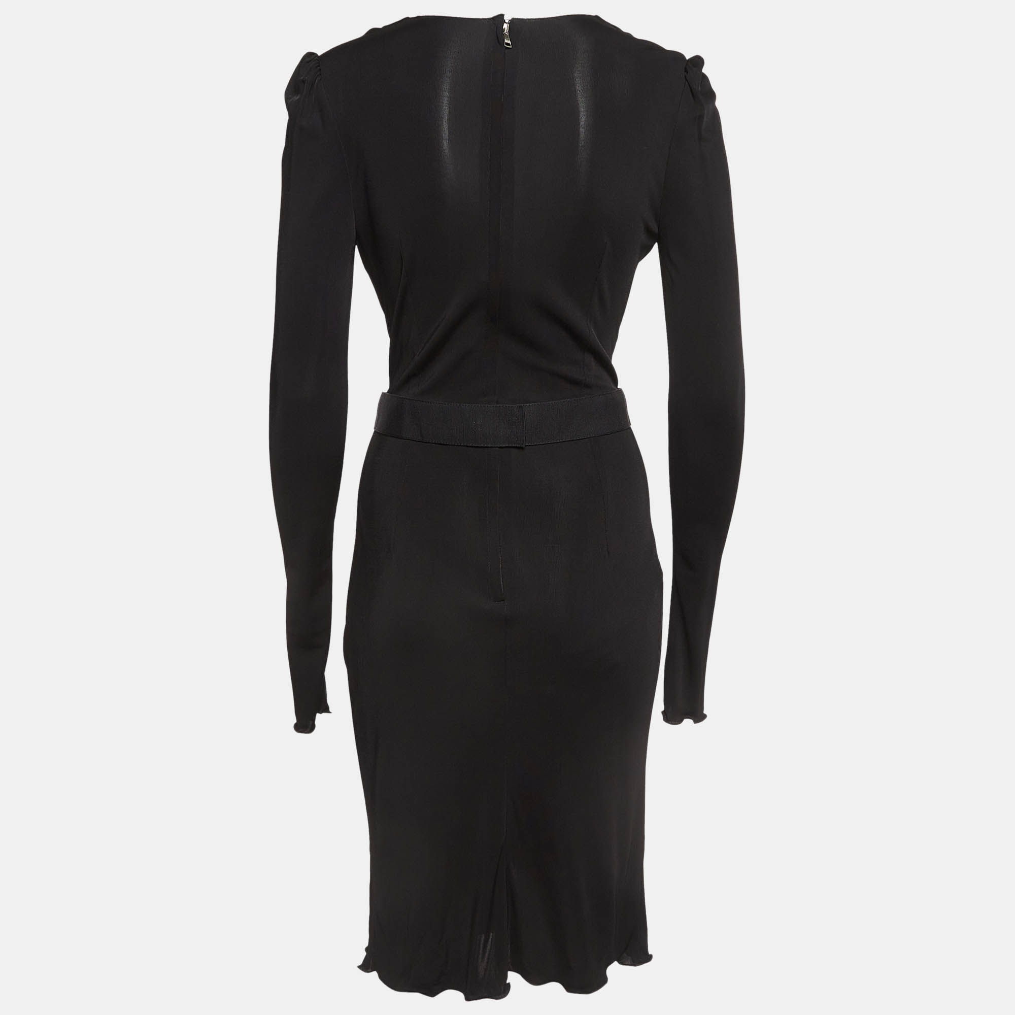 Dolce & Gabbana Black Jersey V-Neck Midi Dress S