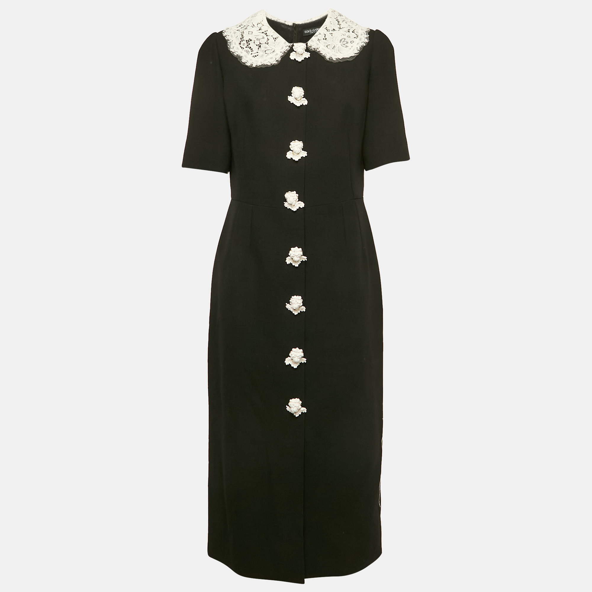 Dolce & Gabbana Black Wool Blend Baby Cherub Button Detail Midi Dress L
Dolce & Gabbana Black Wool Blend Baby Cherub Button Detail Midi Dress L