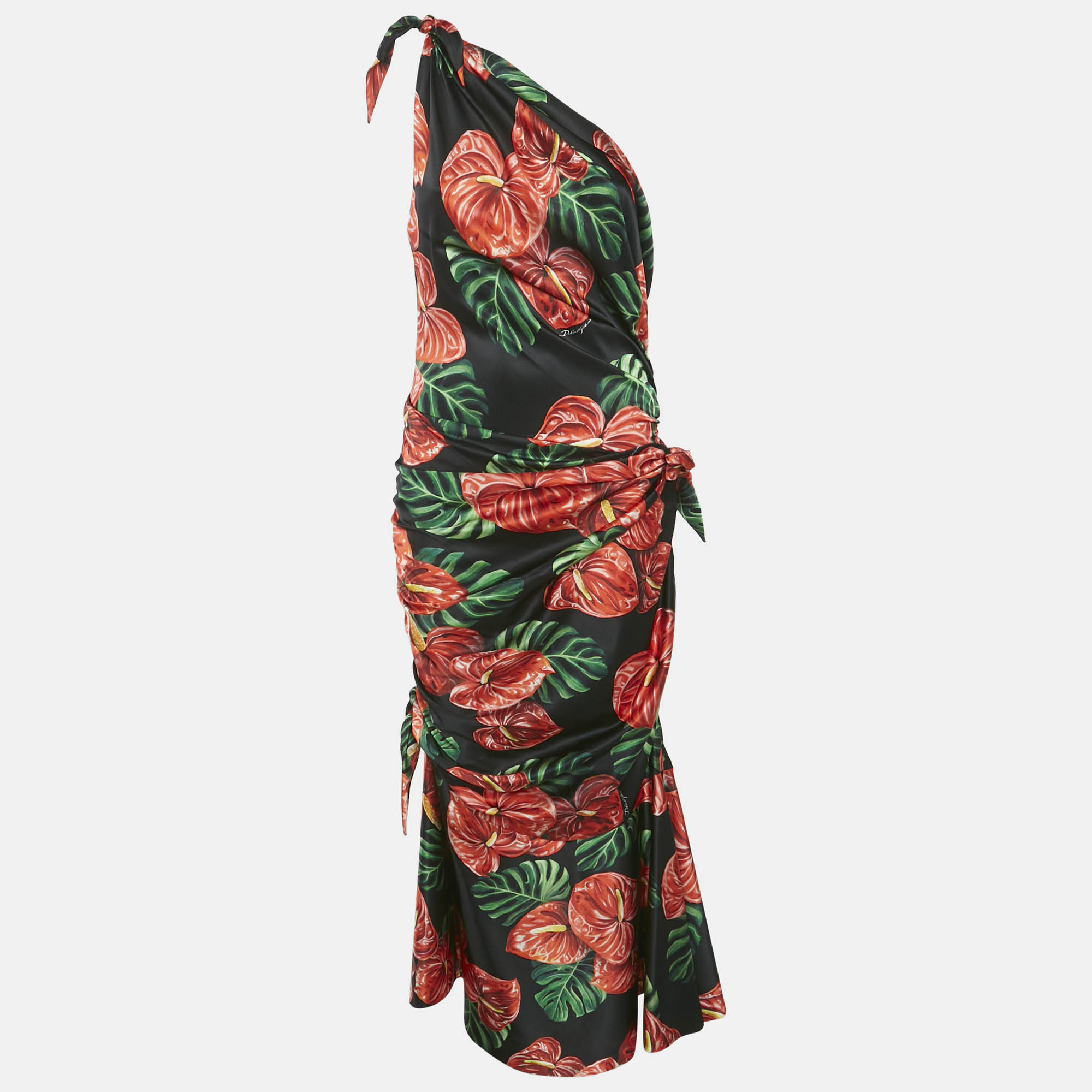 Dolce & Gabbana Black Printed Satin Silk One-Shoulder Tie-Up Detail Midi Dress L
Dolce & Gabbana Black Printed Satin Silk One-Shoulder Tie-Up Detail Midi Dress L