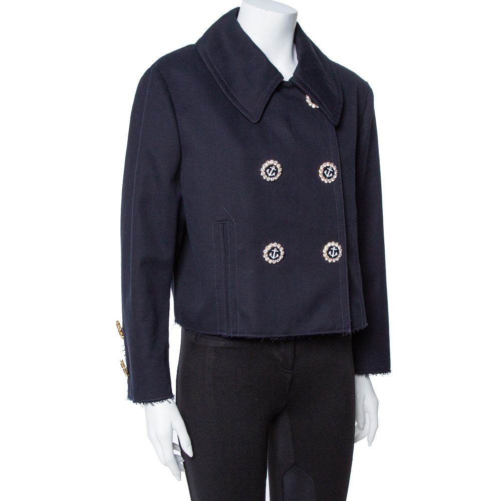 

Dolce & Gabbana Navy Blue Cotton Double Breasted Cropped Jacket