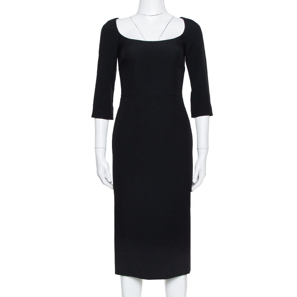 Dolce & Gabbana Black Crepe Open Neck Midi Dress XS