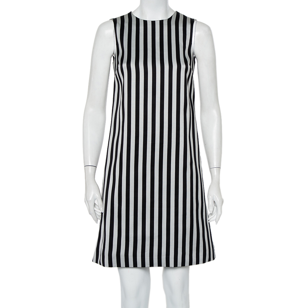 Dolce & Gabbana Monochrome Cotton & Silk Striped Shift Dress XS