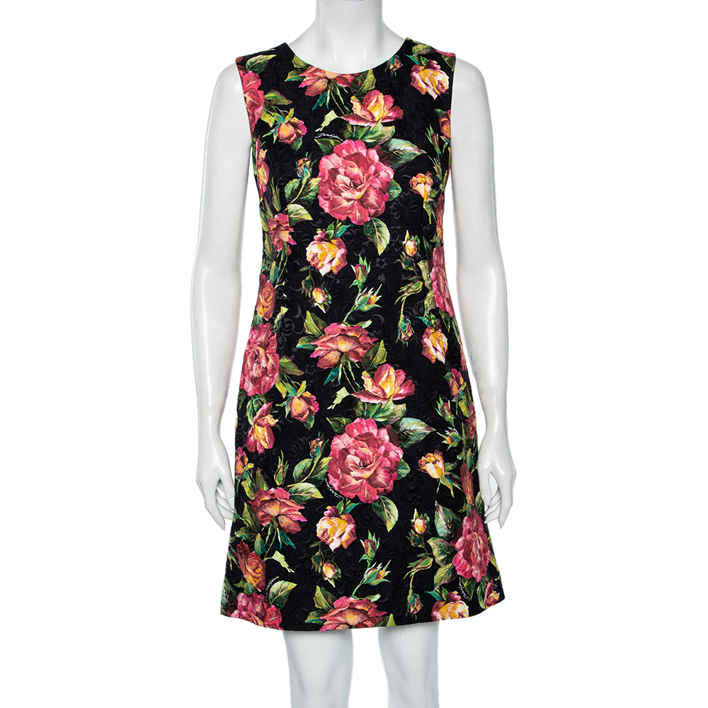 Dolce & Gabbana Black Embroidered Floral Brocade Sleeveless Short Dress S