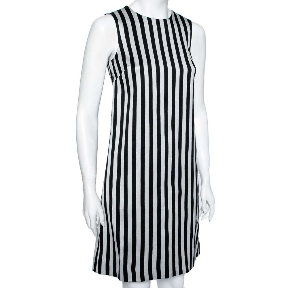 

Dolce & Gabbana Monochrome Striped Cotton & Silk Shift Dress, Black