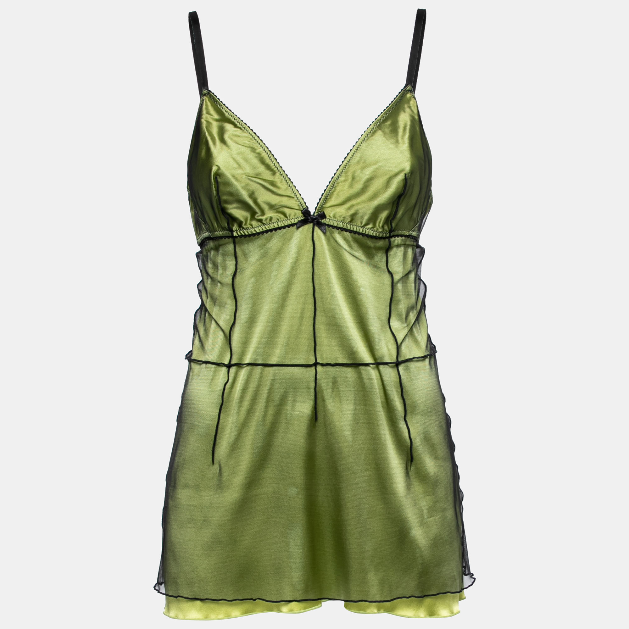 Dolce & gabbana underwear green silk & tulle sleeveless camisole xl