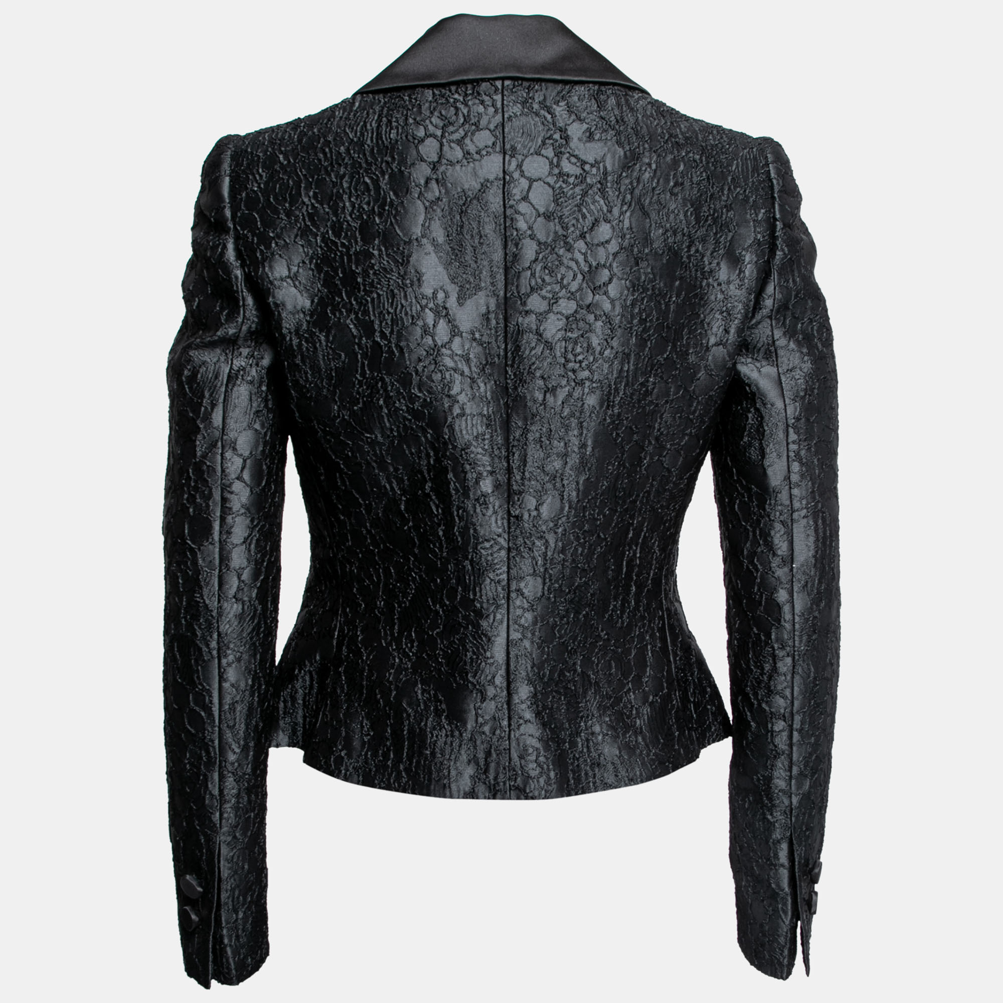 

Dolce & Gabbana Black Textured Jacquard Satin Trimmed Blazer Jacket