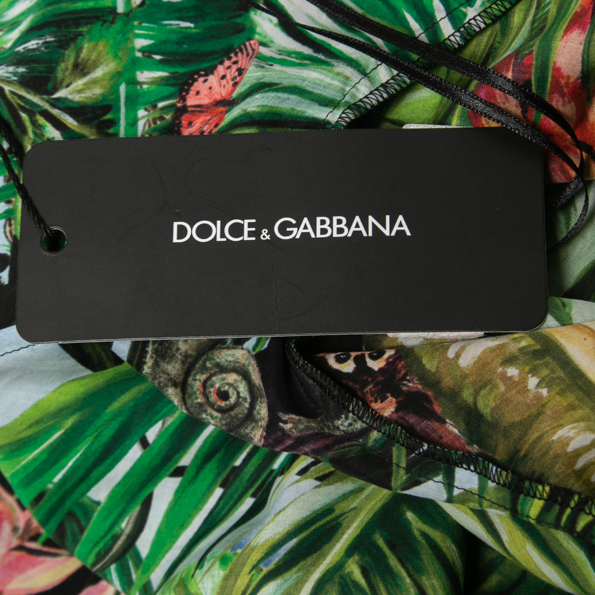 Dolce & Gabbana Green Tropical Print Cotton Off-Shoulder Mini Dress XL