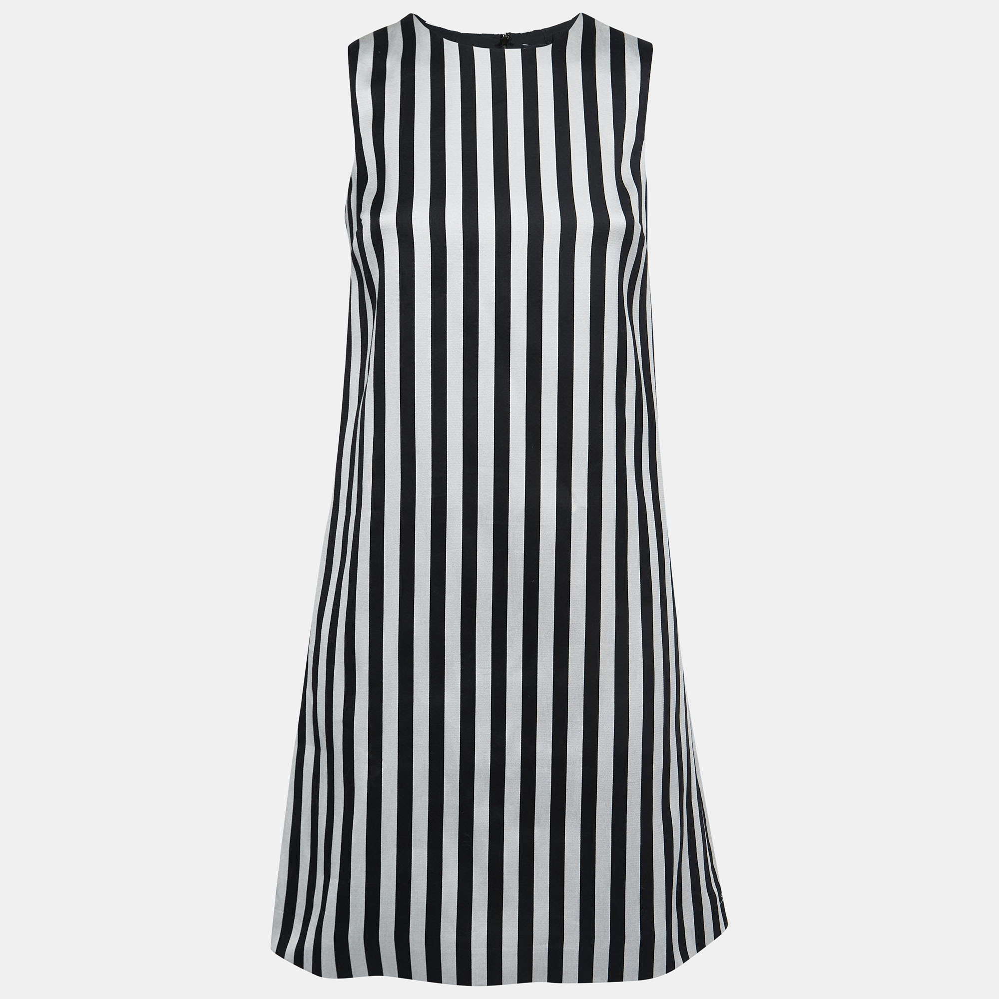 Dolce & Gabbana Black/White Striped Jacquard Cotton Sleeveless Midi Dress XS