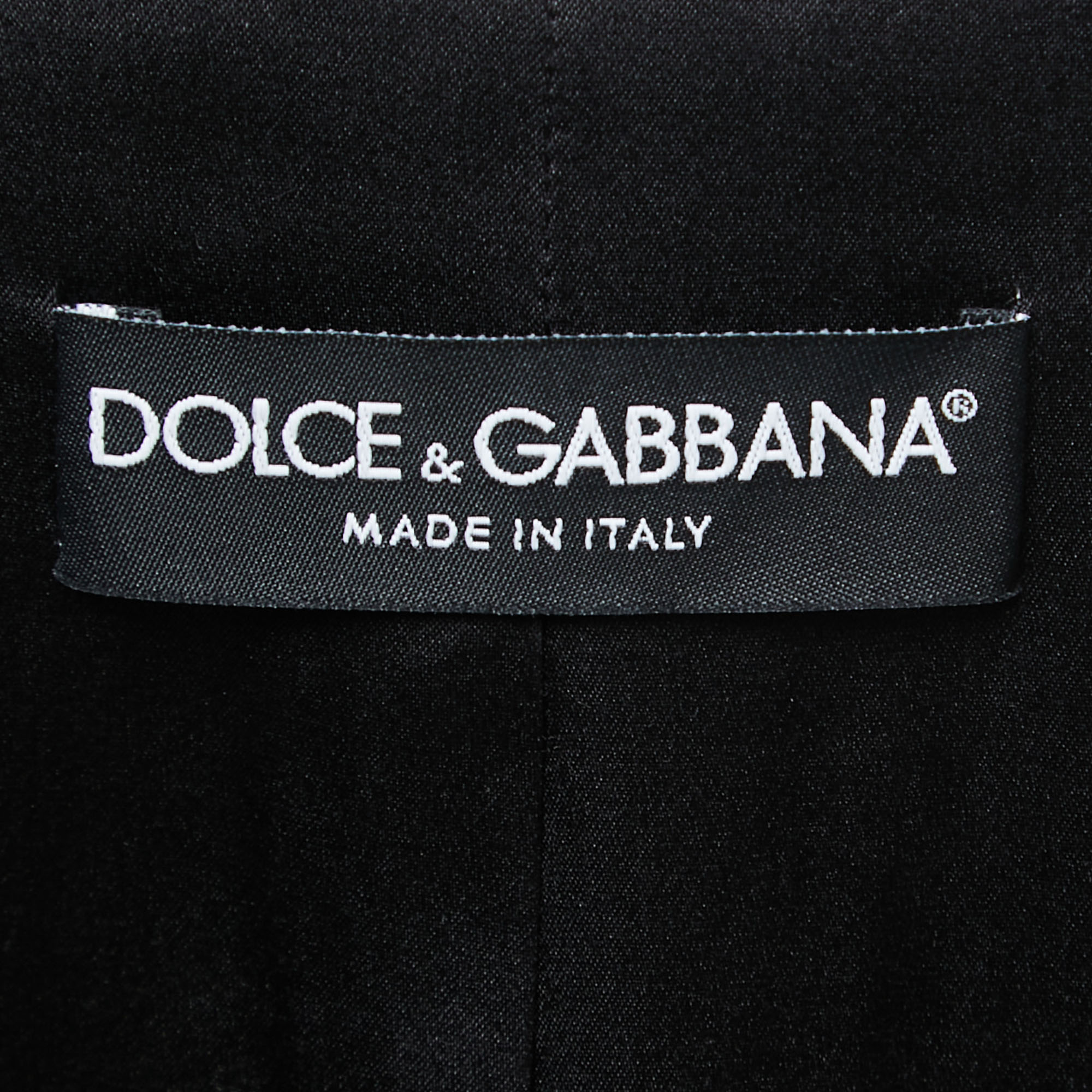 Dolce & Gabbana Black Daisy Print Crepe Double Breasted Blazer S