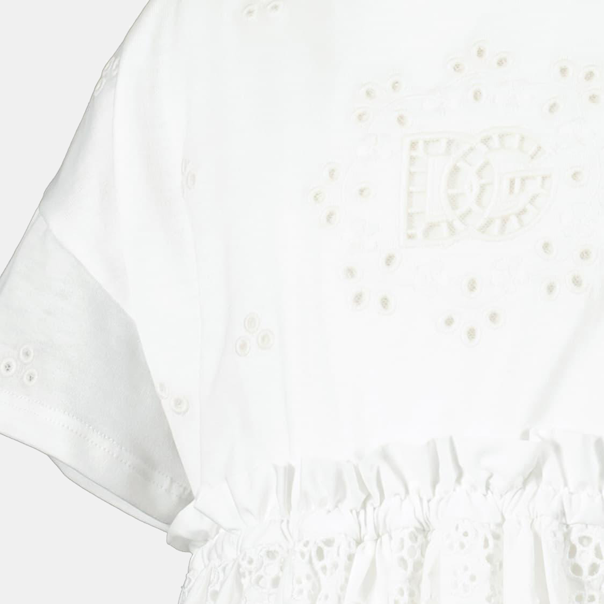 Dolce & Gabbana Kids White - Cotton Logo Ruffled Skirt Short Sleeves Dress Size 8