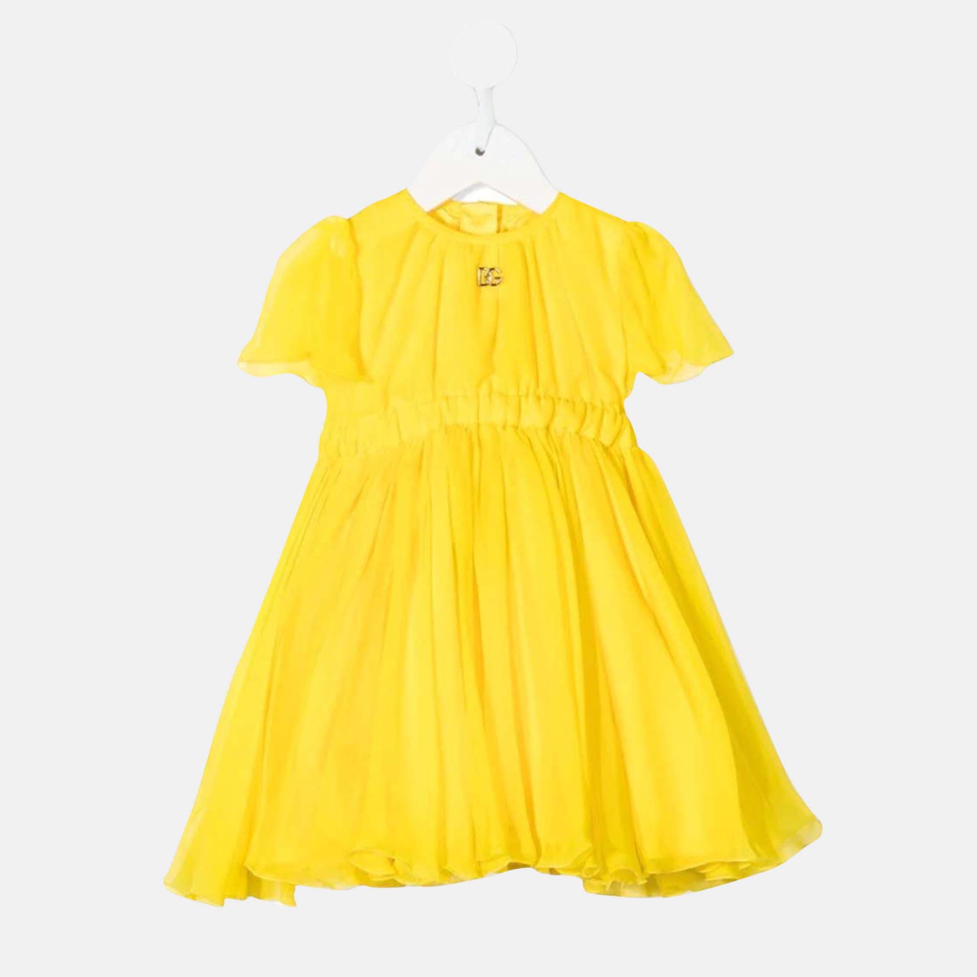 Dolce & gabbana kids yellow - silk - logo joy therapy themed dress size 6/9