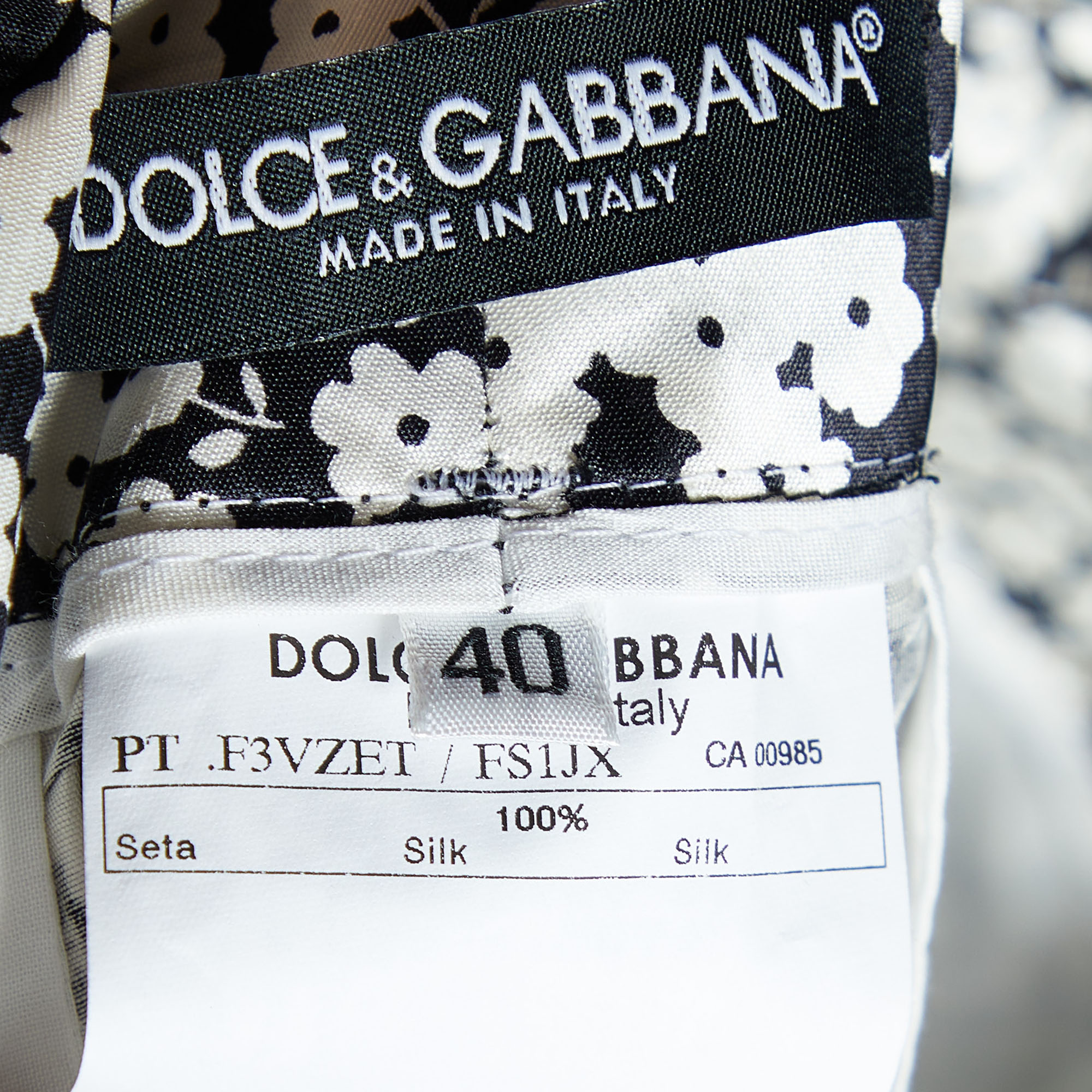 Dolce & Gabbana Black& White Floral Printed Silk Trousers S