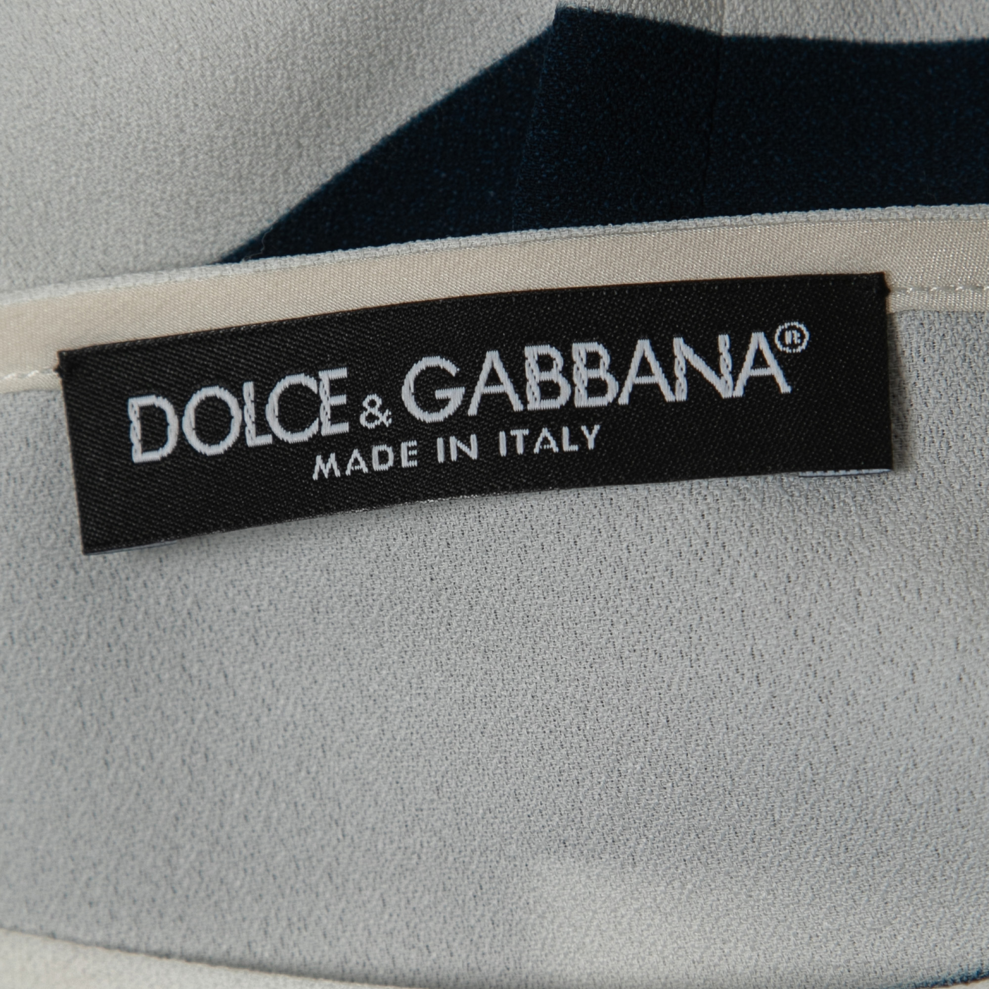 Dolce & Gabbana Navy Blue Striped Crepe Short Sleeve Tunic Top M