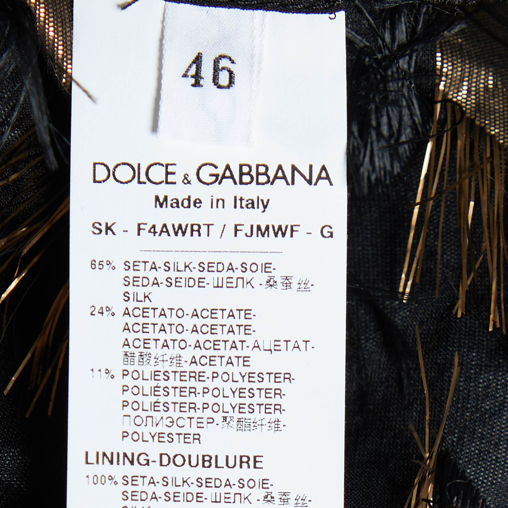 Dolce & Gabbana Black & Brown Lurex Silk Fringed Skirt L