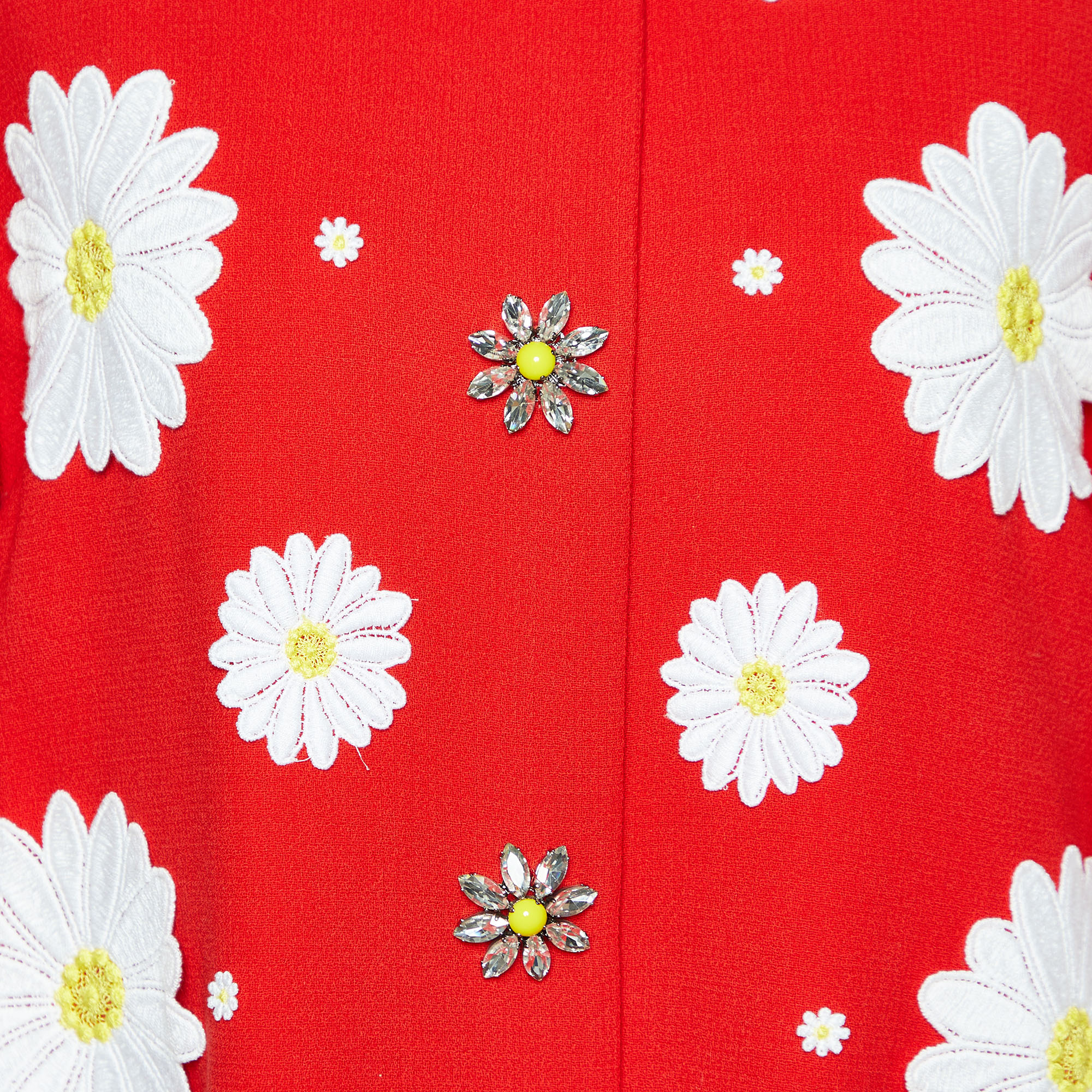 Dolce & Gabbana Red Wool Flower Applique Button Front Coat L