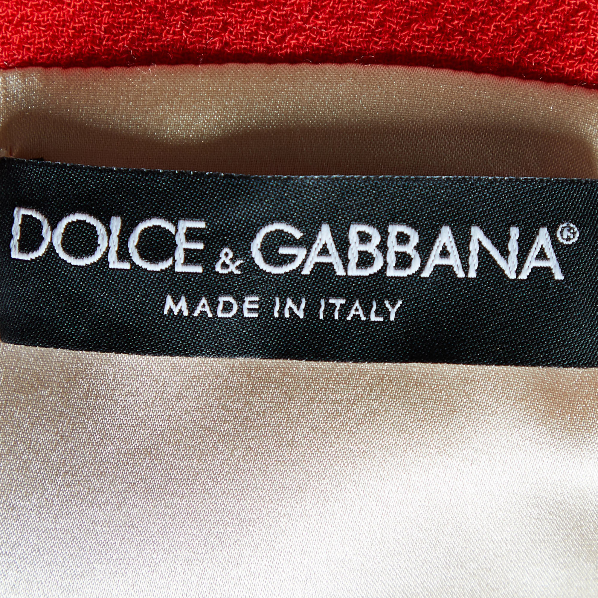 Dolce & Gabbana Red Wool Flower Applique Button Front Coat L