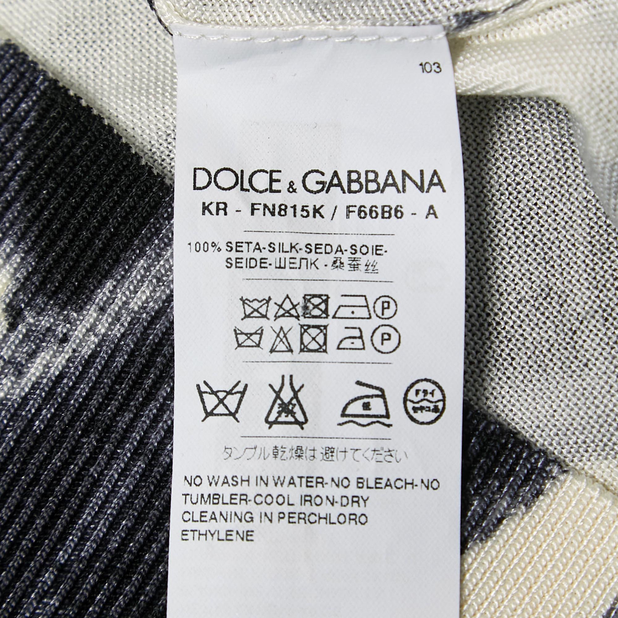 Dolce & Gabbana White/Black Silk Knit Sleeveless Top M