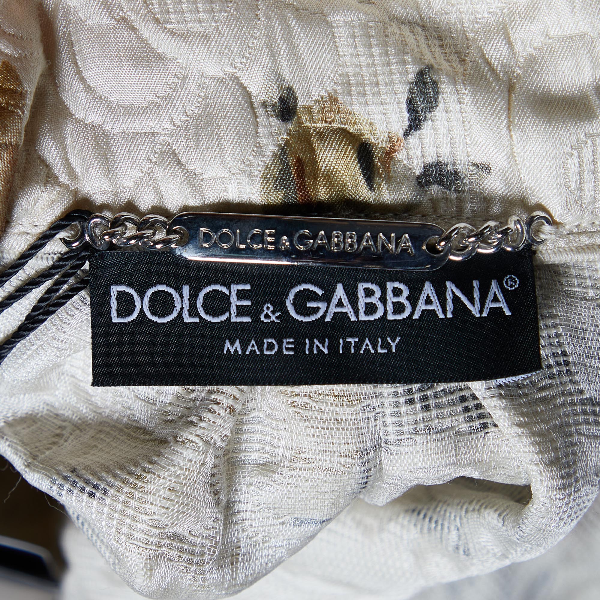 Dolce & Gabbana Light Cream Floral Printed Silk Jacquard Button Front Jacket S