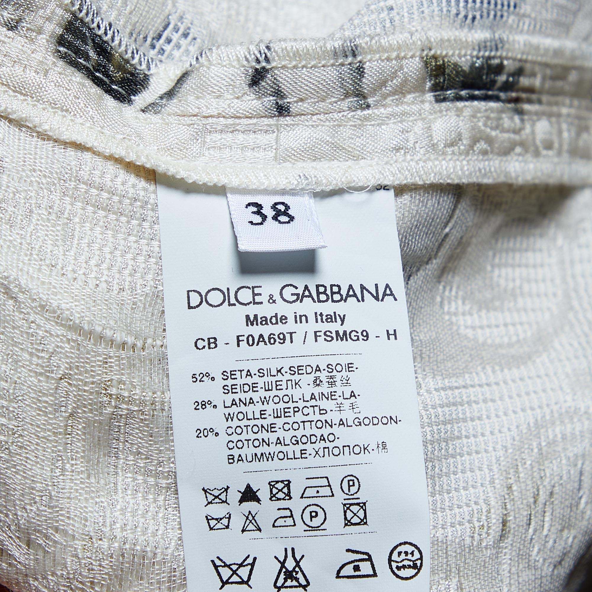 Dolce & Gabbana Light Cream Floral Printed Silk Jacquard Button Front Jacket S