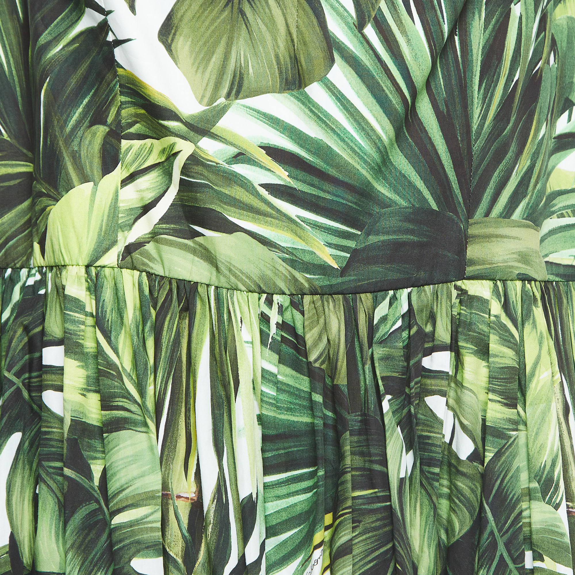 Dolce & Gabbana Green Leaves Print Cotton Halter Neck Short Dress 2XL