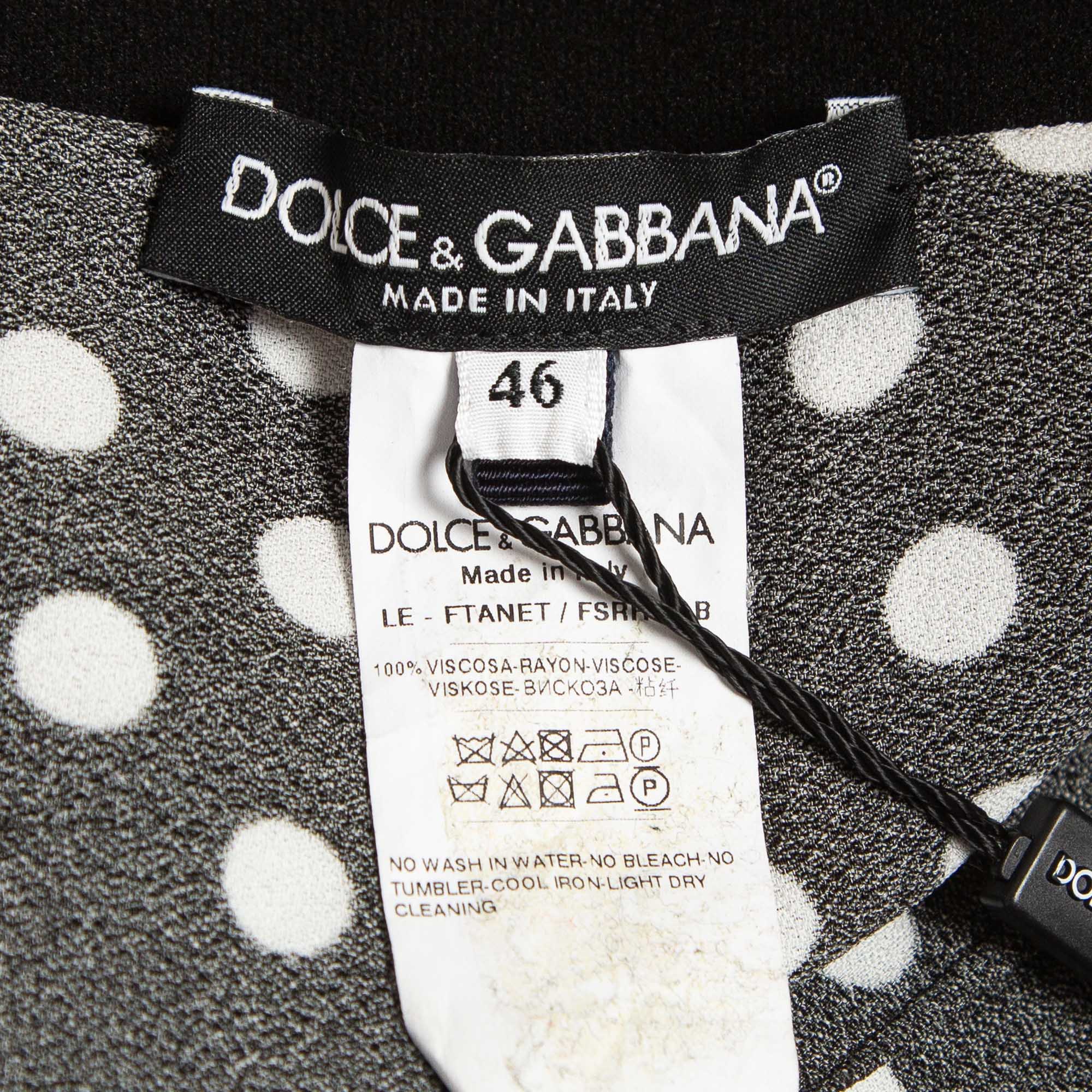 Dolce & Gabbana Polka Black Dot Crepe Trousers XL