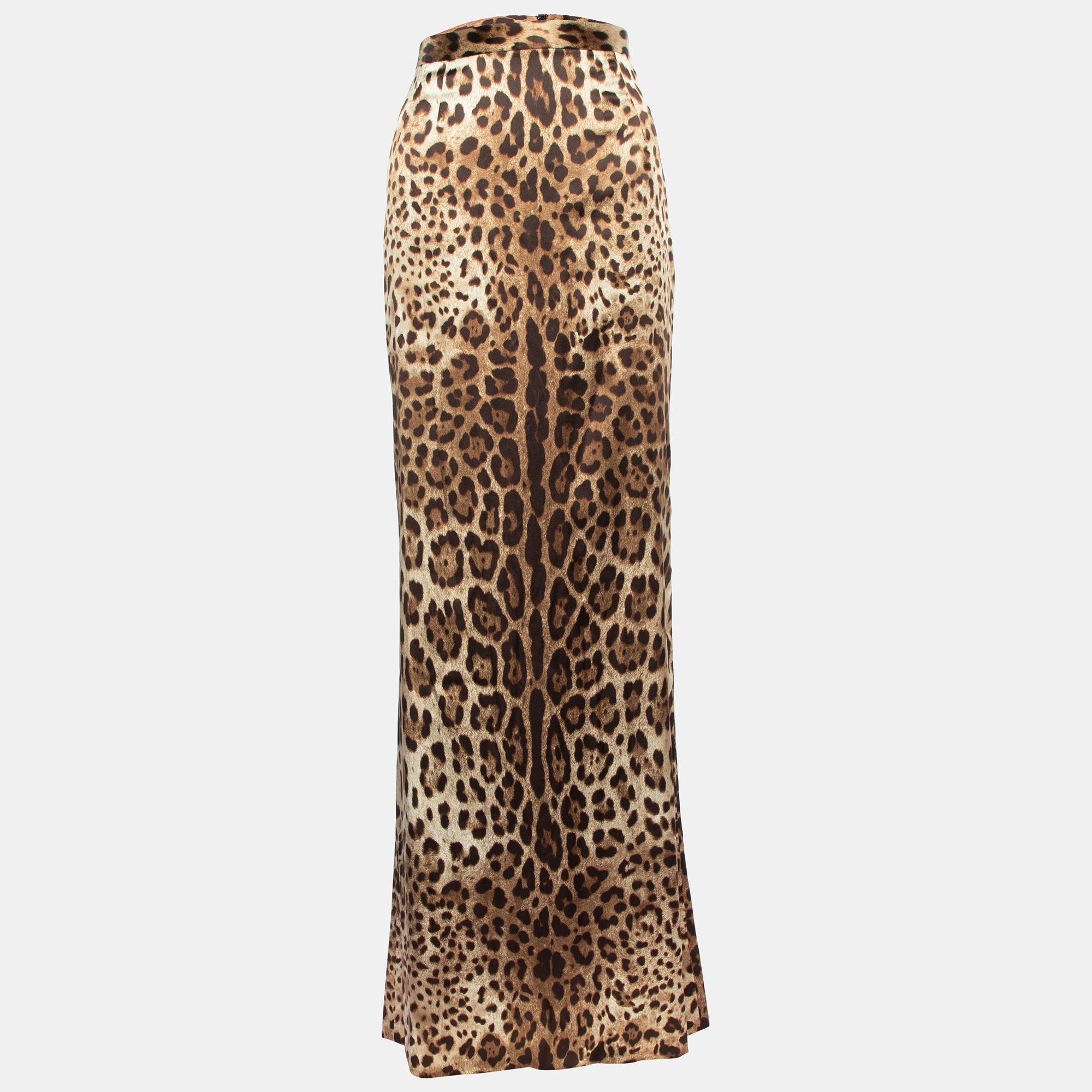 Dolce & Gabbana Brown Animal Printed Silk Satin Maxi Skirt M
