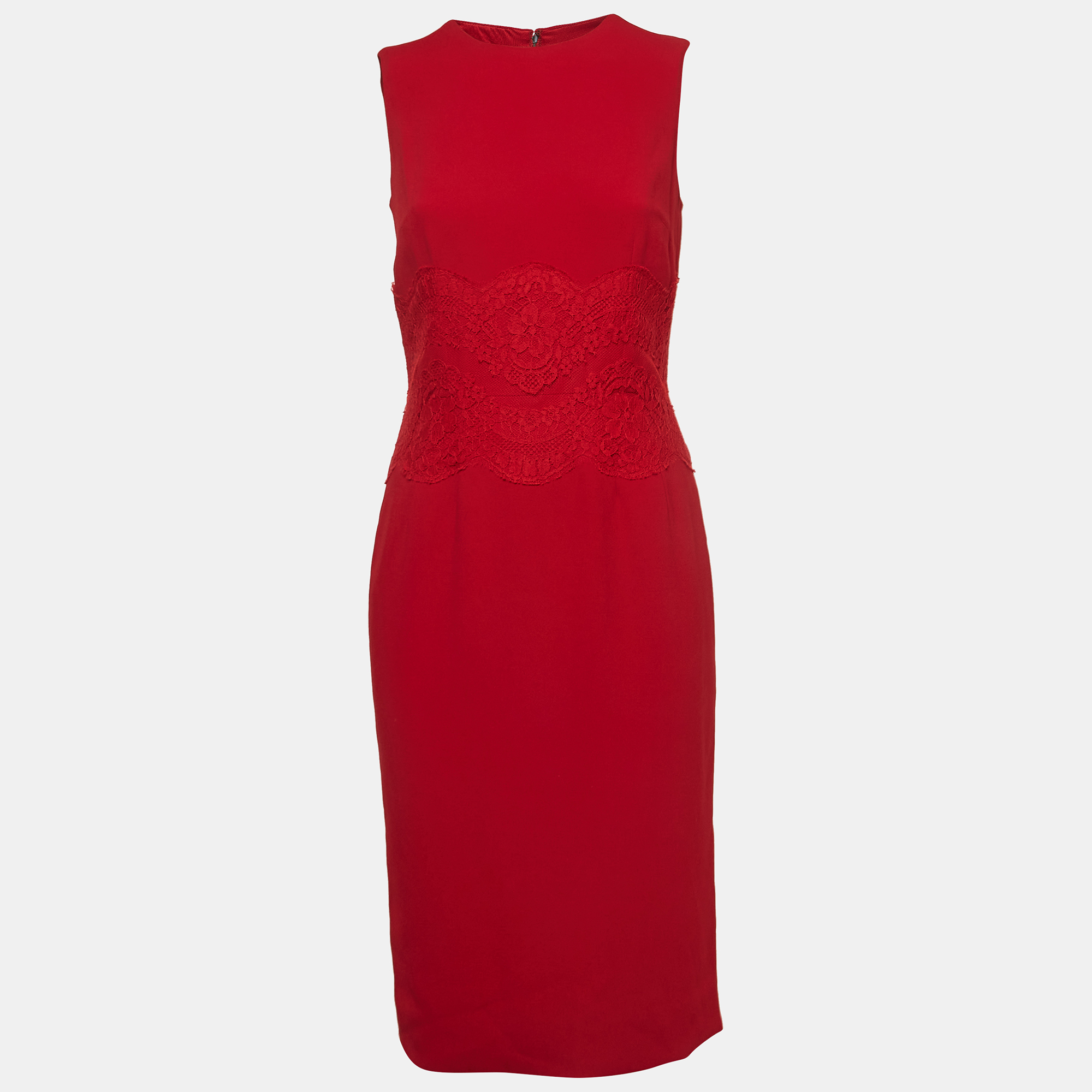 Dolce & Gabbana Red Crepe Lace Trim Sleeveless Dress M