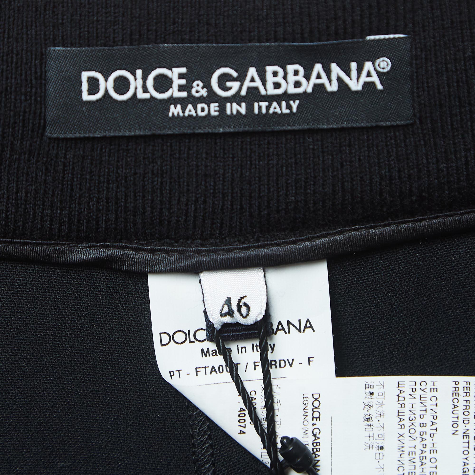 Dolce & Gabbana Black Crepe Logo Tape Detail Pants L