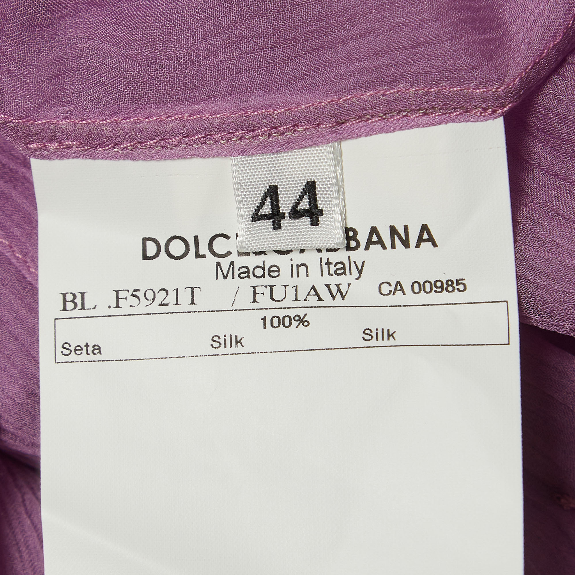 Dolce & Gabbana Purple Silk Tie-Up Detail Blouse M