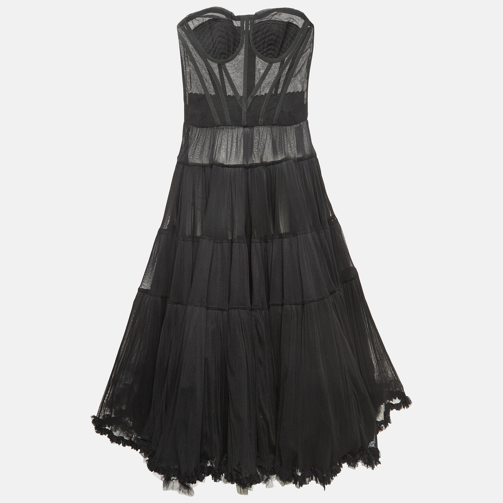 Dolce & gabbana black tulle semi sheer strapless corset dress m