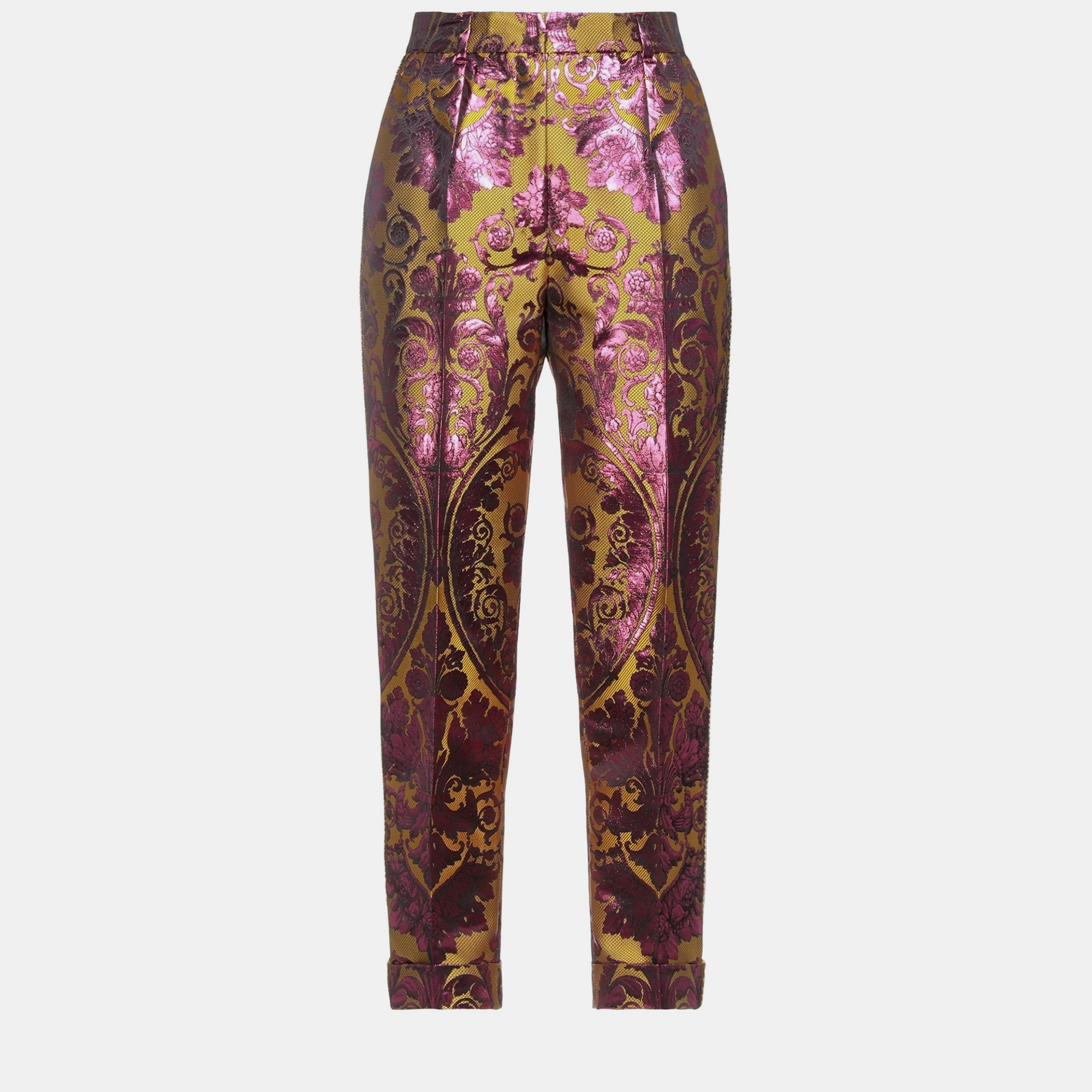Dolce & gabbana yellow/pink baroque print polyester pants size 38