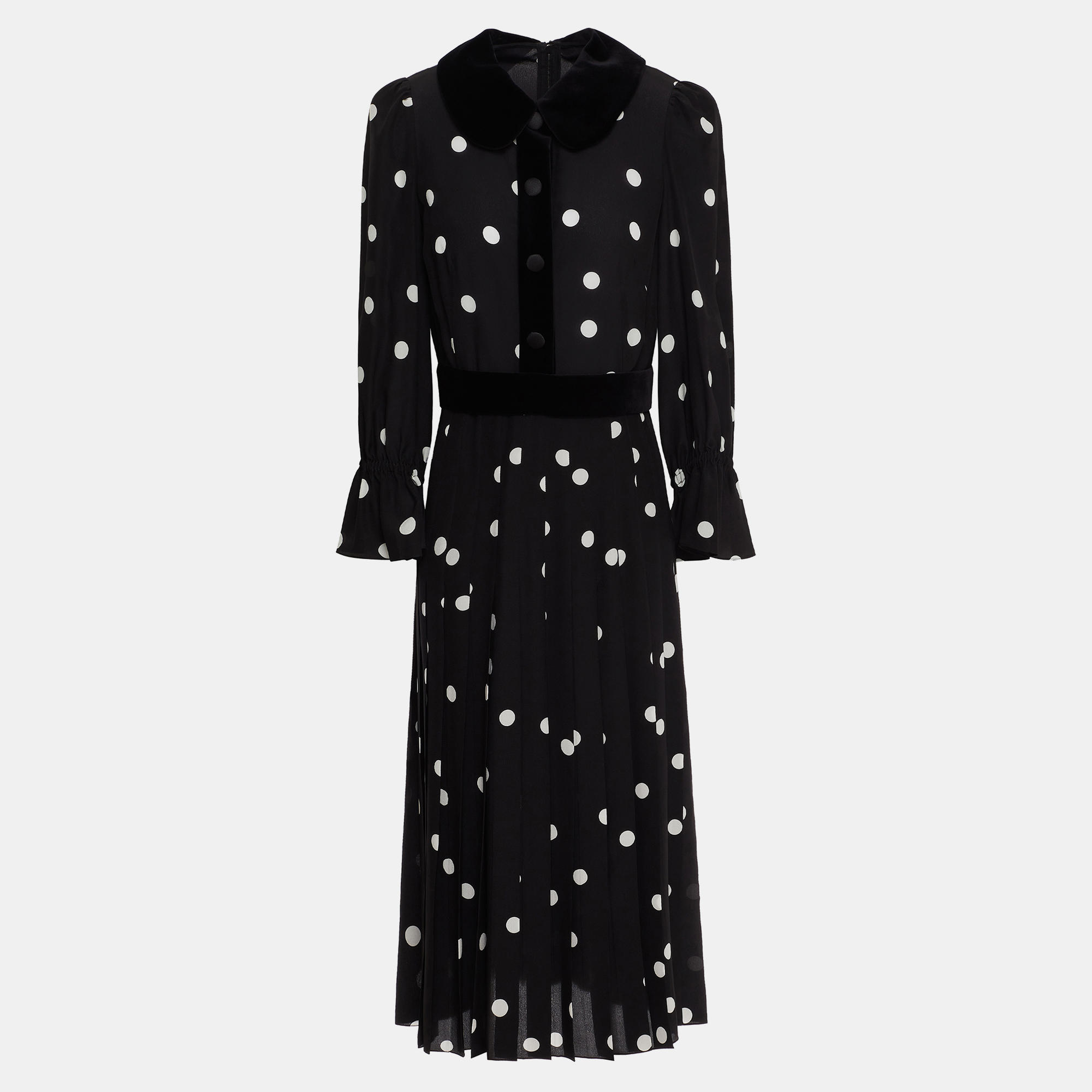 Dolce & gabbana black polka-dot print silk midi dress it 42