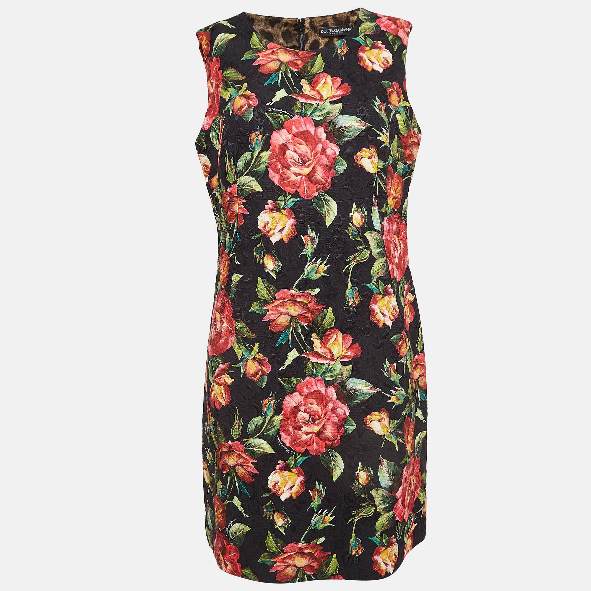 Dolce & gabbana black floral print jacquard sleeveless dress xl