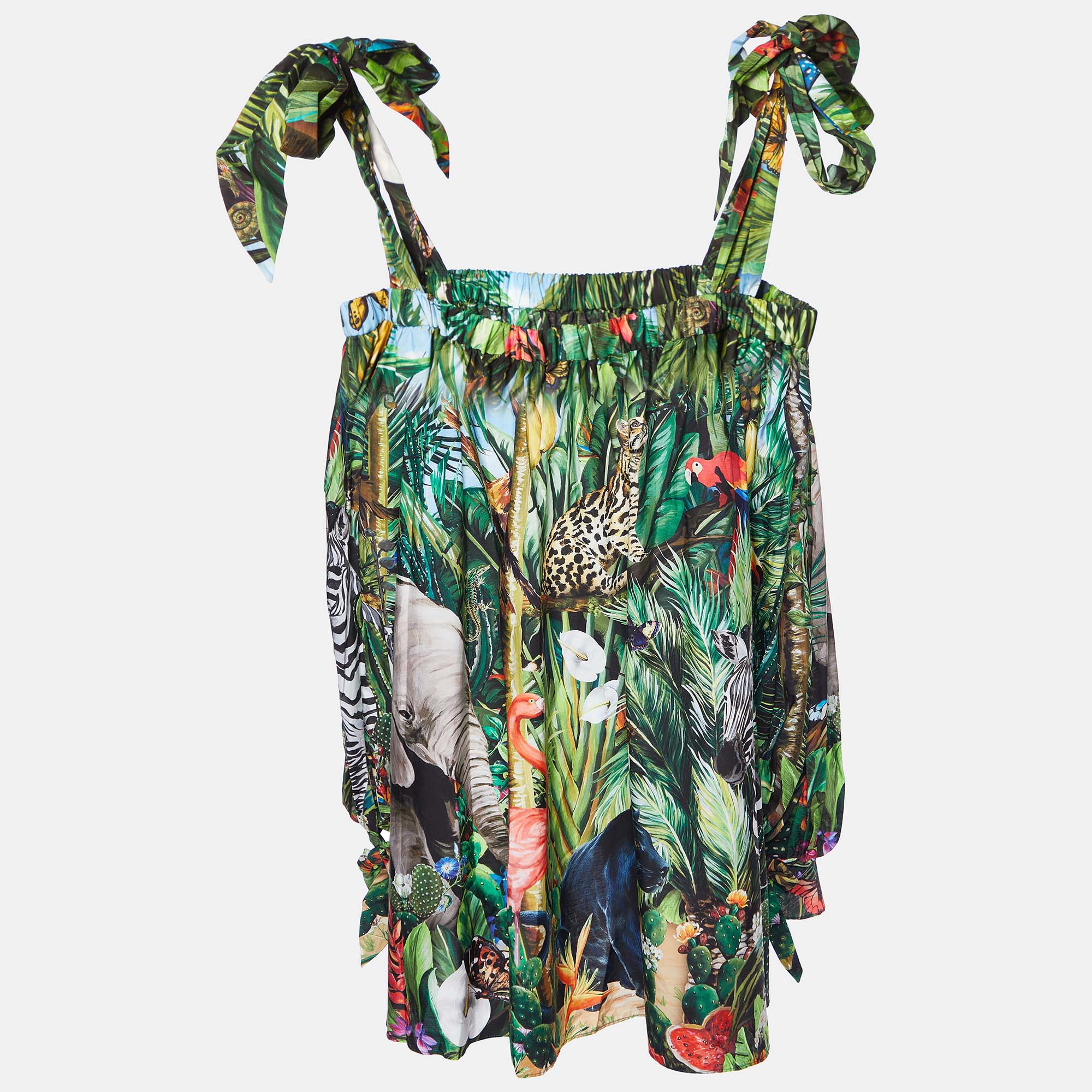 Dolce & gabbana green jungle print cotton mini dress s