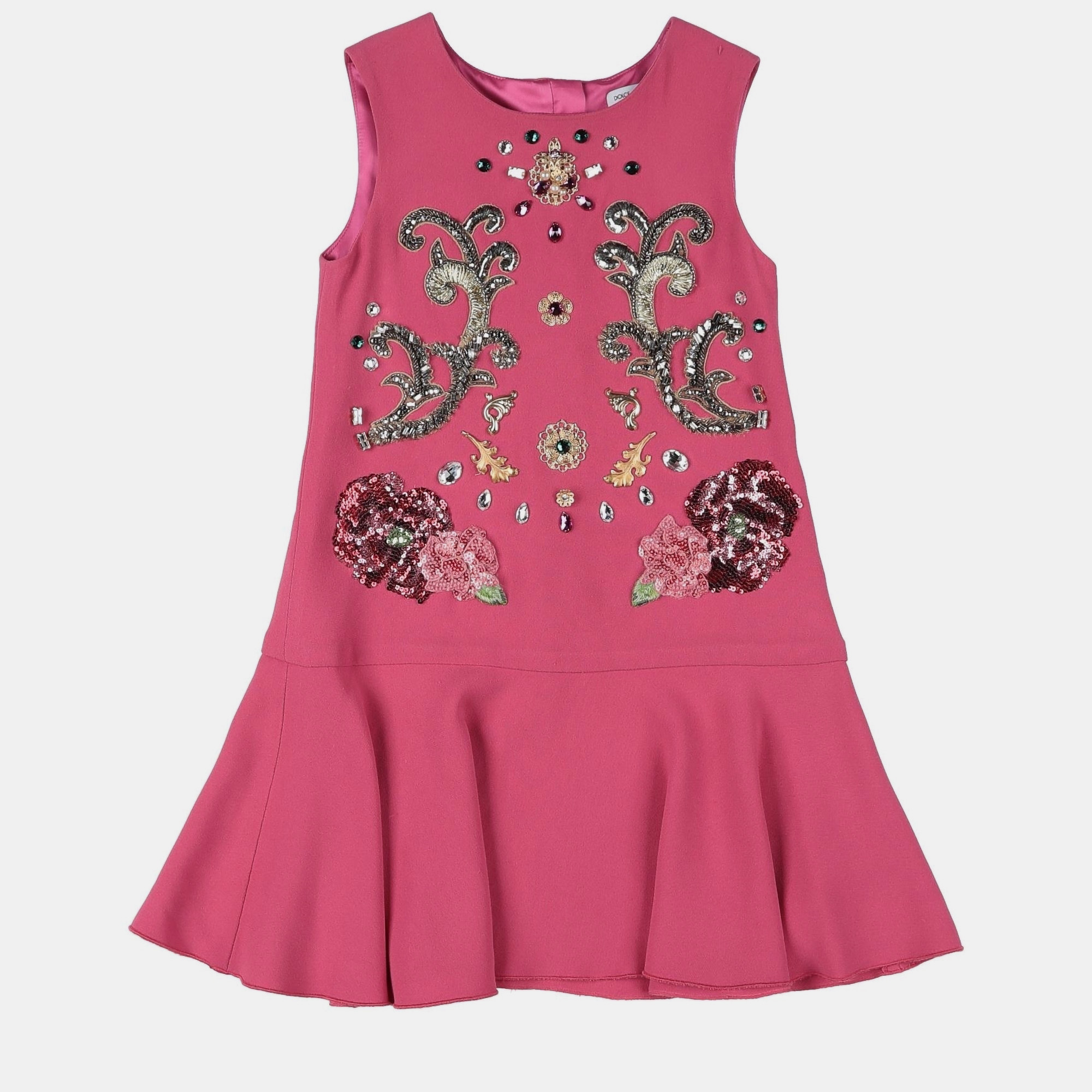 Dolce & gabbana pink crepe embellished dress size 9/10y