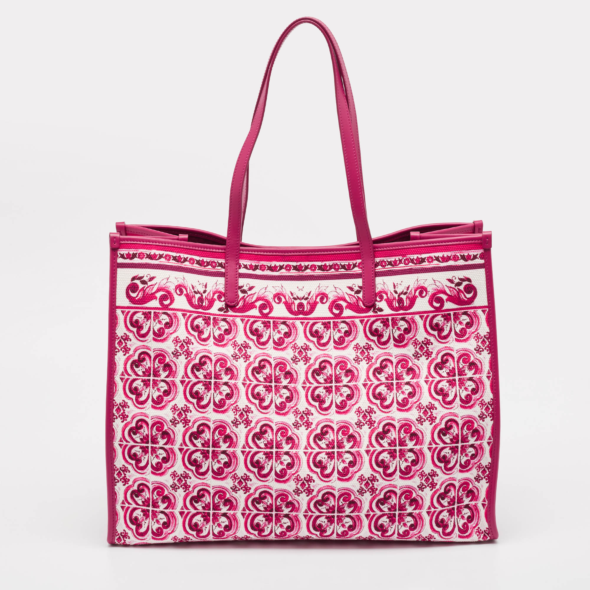 Dolce & Gabbana Fuchsia Majolica Print Canvas Large Shopper Tote