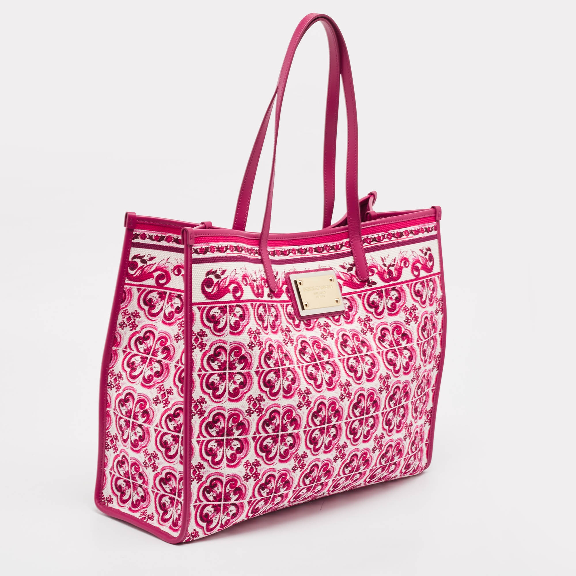 Dolce & Gabbana Fuchsia Majolica Print Canvas Large Shopper Tote