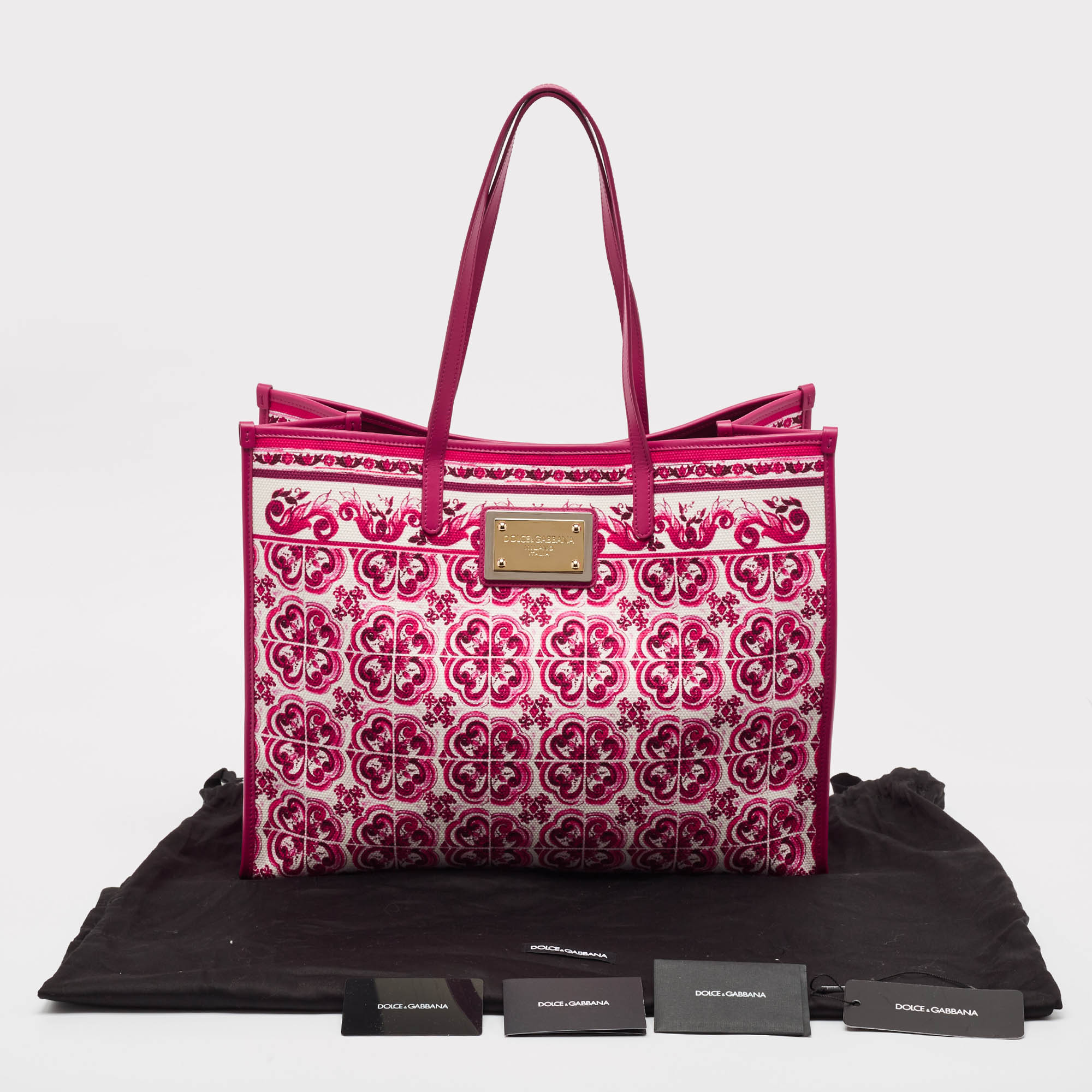 Dolce & Gabbana Fuchsia Majolica Print Canvas Large Shopper Tote