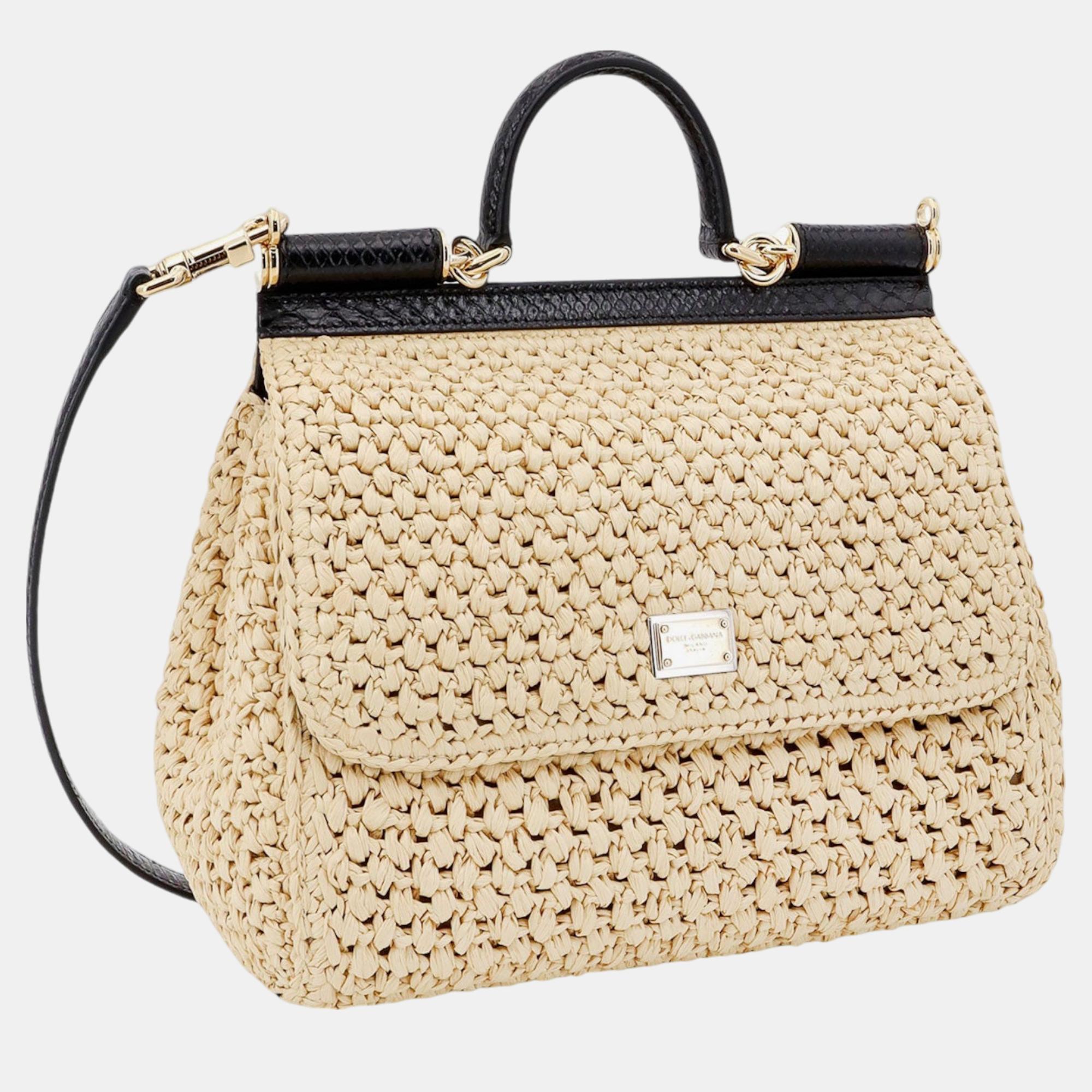 Dolce & Gabbana Beige Raffia Siciliy Handbag