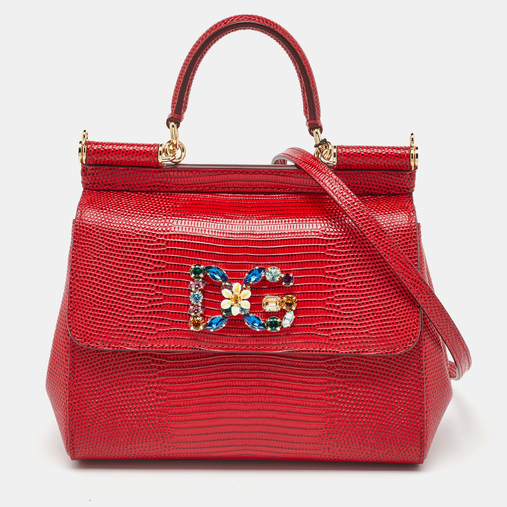 Dolce & Gabbana Red Iguana Embossed Leather Small Crystals DG Miss Sicily Bag
Dolce & Gabbana Red Iguana Embossed Leather Small Crystals DG Miss Sicily Bag