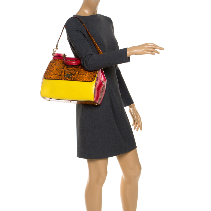 Dolce and Gabbana Multicolor Leather and Python Large Miss Sicily Top Handle Bag
Dolce and Gabbana Multicolor Leather and Python Large Miss Sicily Top Handle Bag