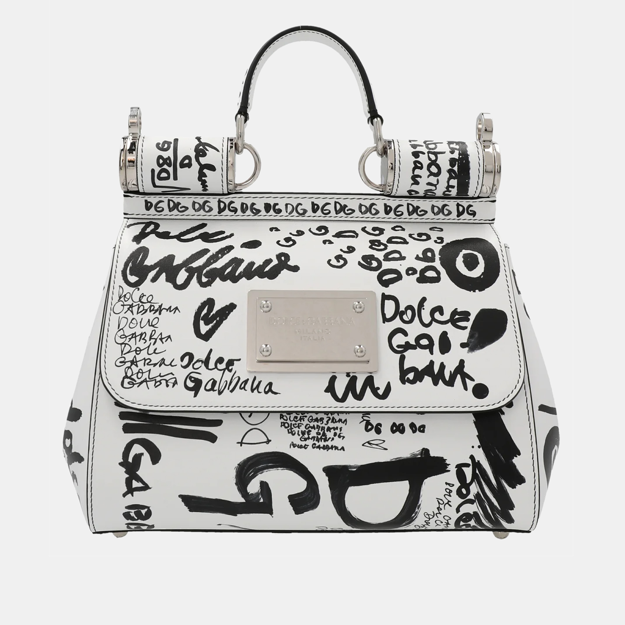 Dolce & Gabbana Black & White - Leather - Logo Printed Top Handle Bag