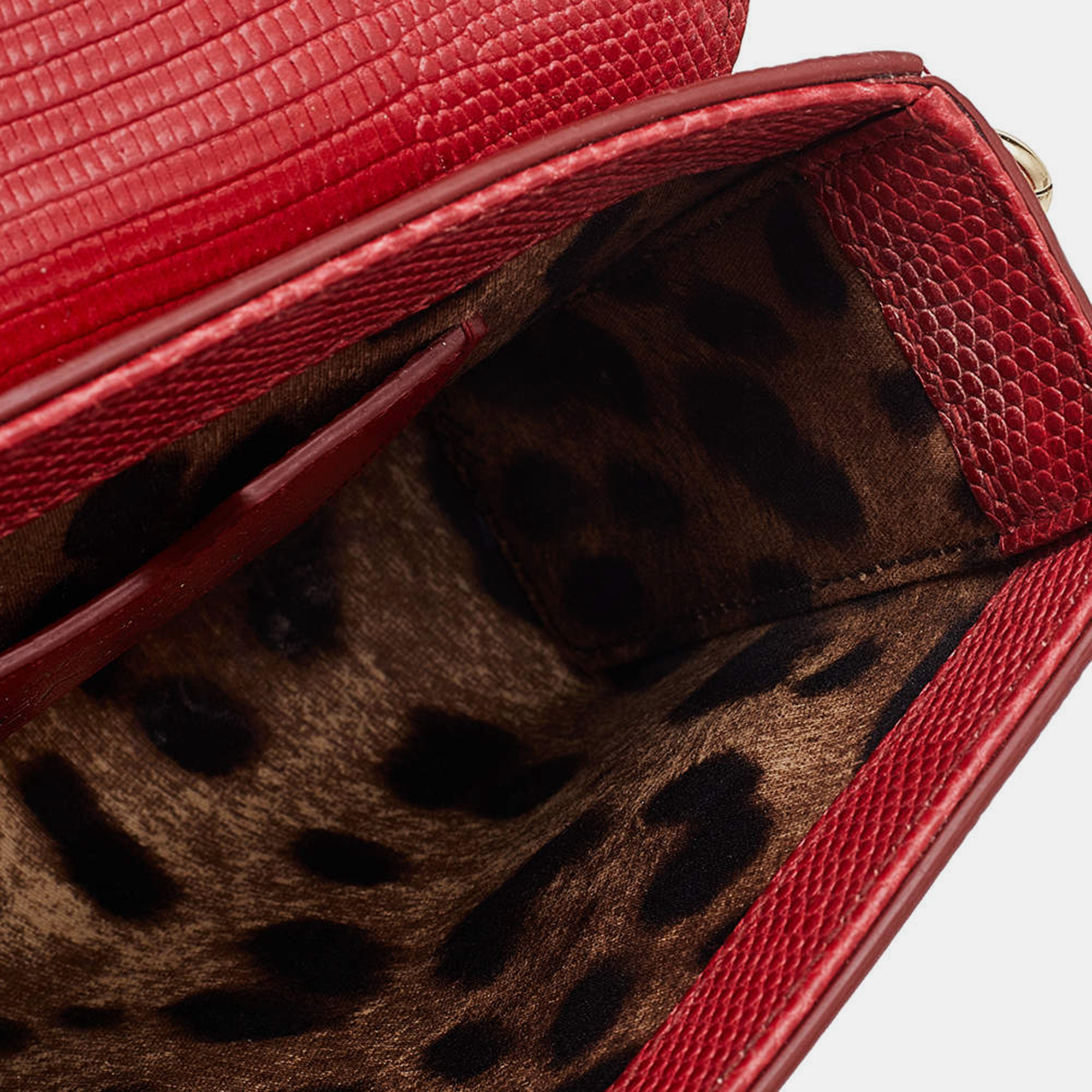 Dolce & Gabbana Red Lizard Embossed Leather DG Millennials Shoulder Bag