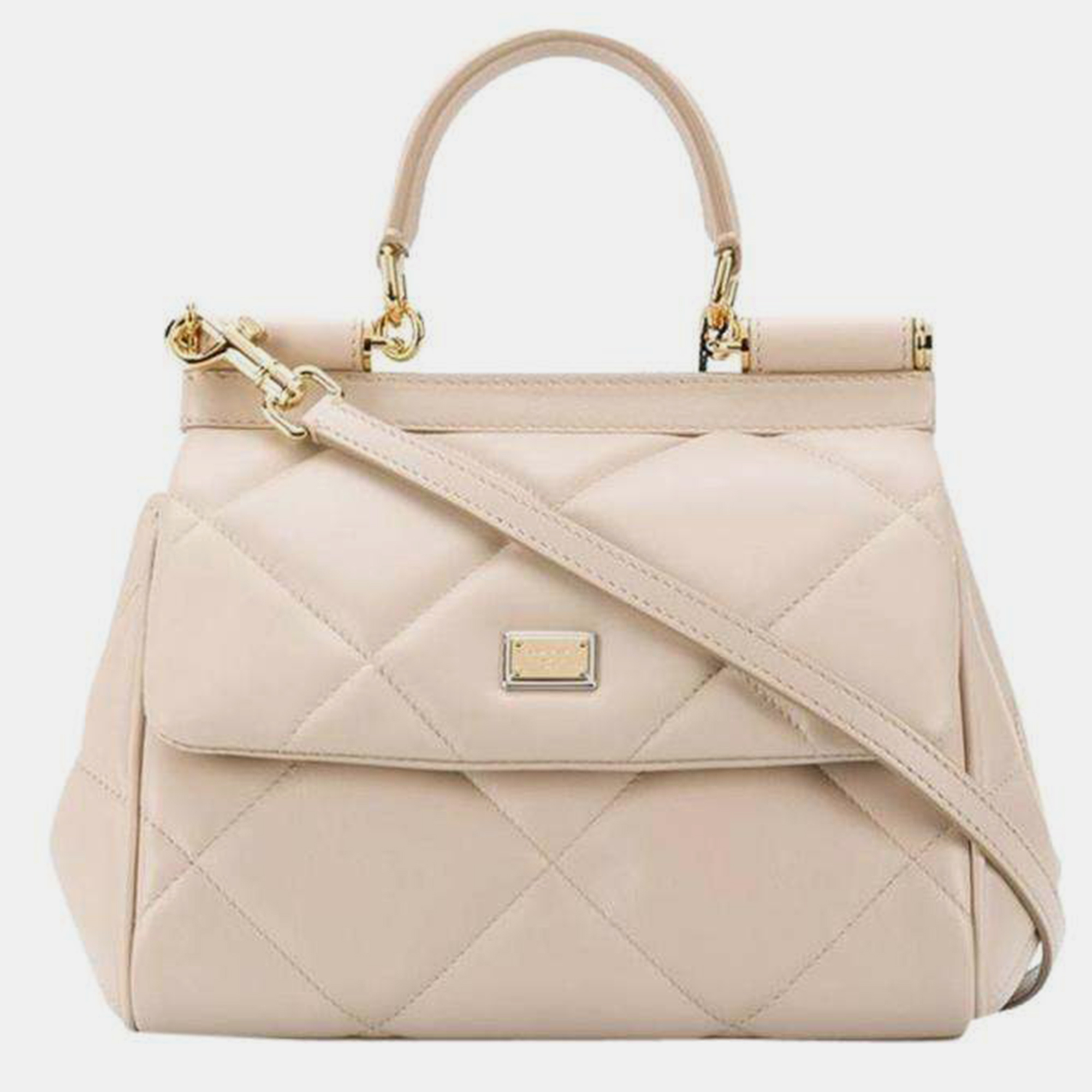 Dolce & Gabbana Beige Quilted Leather Sicily Top Handle Bag