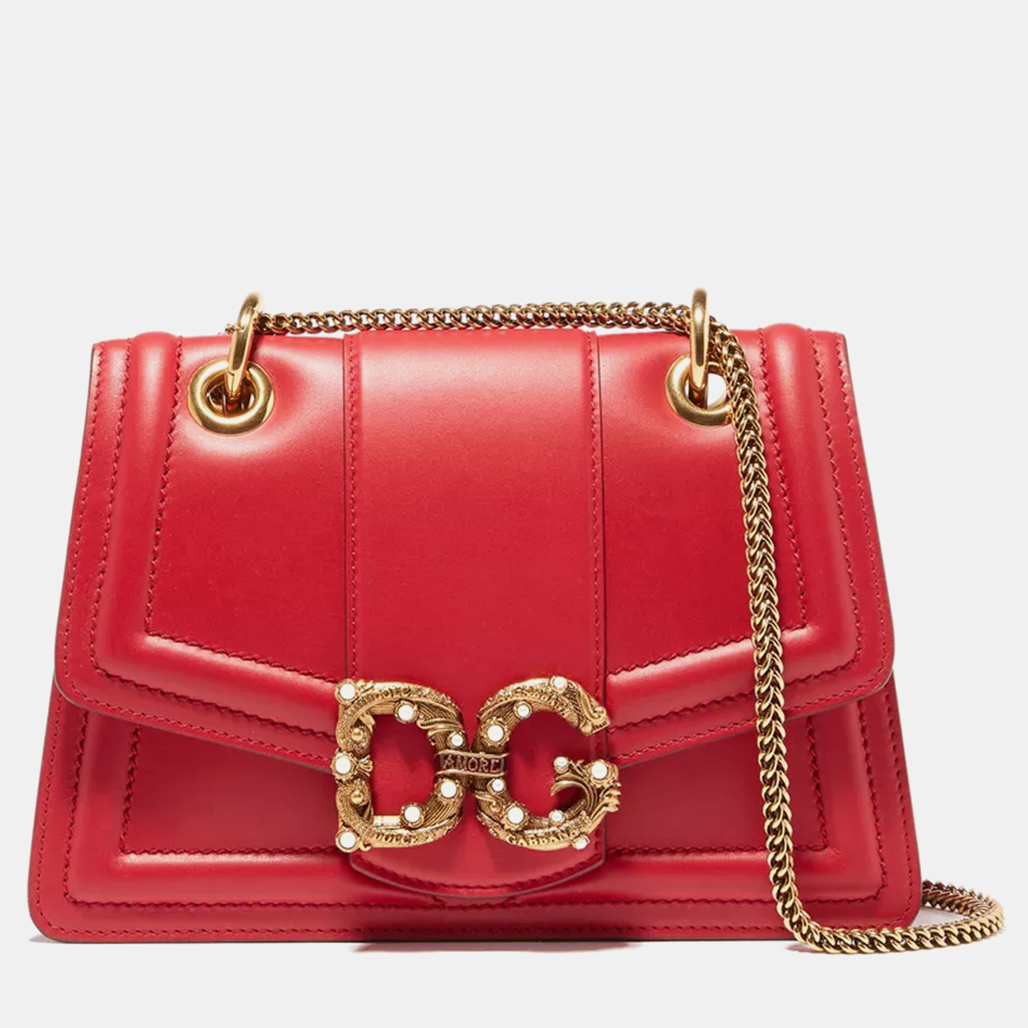 Dolce & Gabbana Red  Leather  Small DG Amore Messanger Bag